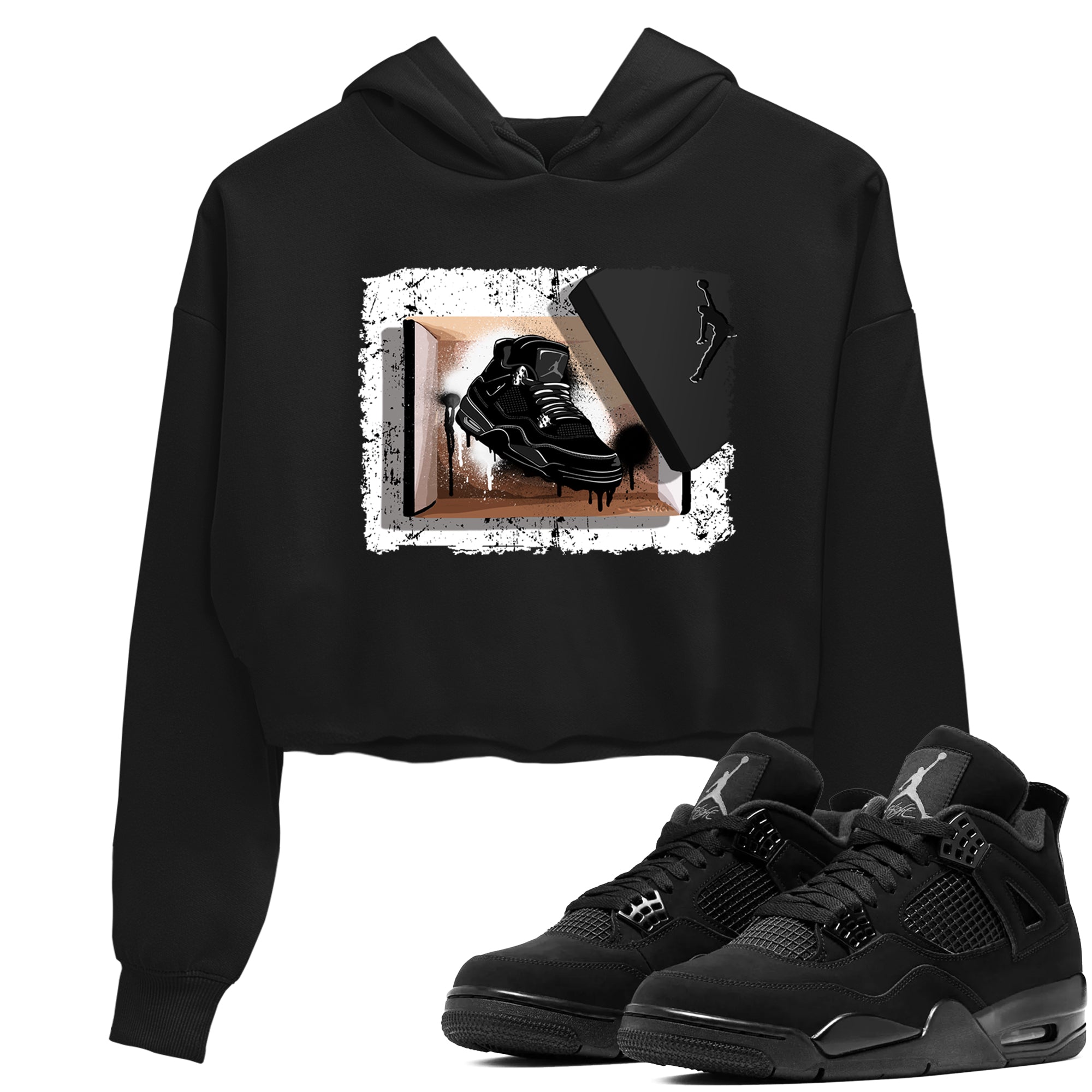 Sneaker Threads  Sneaker Tees To Match Air Jordan 4 Black Cat  New Kicks Crop Tee Black 1. Perfect for Jordan releases 2025 colorways.