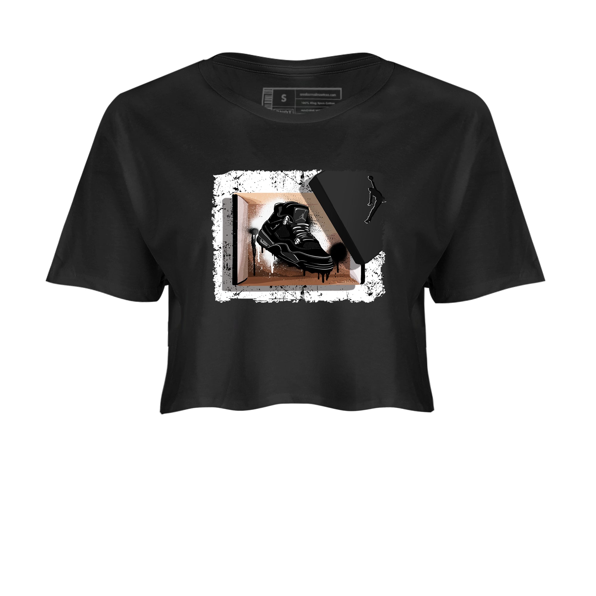 Sneaker Threads  Sneaker Tees To Match Air Jordan 4 Black Cat  New Kicks Crop Tee Black 2. Perfect for Jordan releases 2025 colorways.