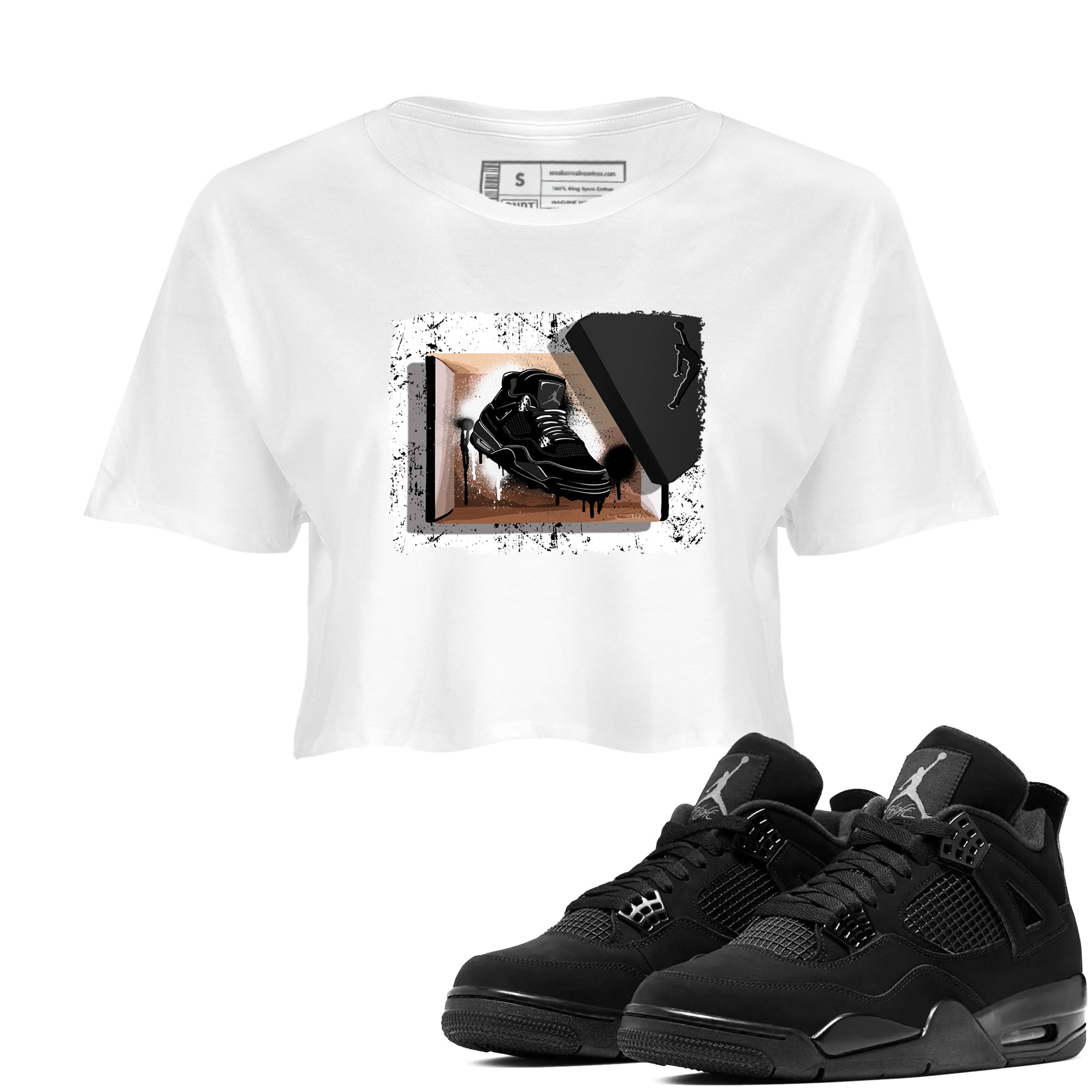 Sneaker Threads  Sneaker Tees To Match Air Jordan 4 Black Cat  New Kicks Crop Tee White 1. Perfect for Jordan releases 2025 colorways.