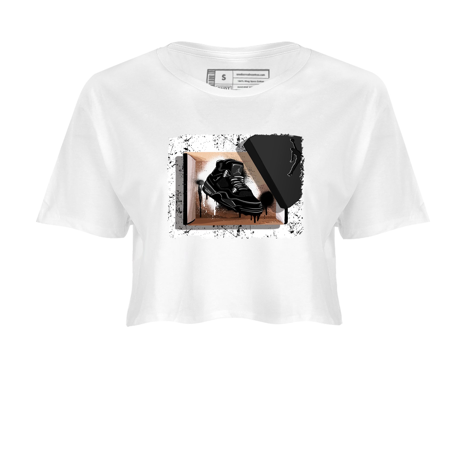 Sneaker Threads  Sneaker Tees To Match Air Jordan 4 Black Cat  New Kicks Crop Tee White 2. Perfect for Jordan releases 2025 colorways.