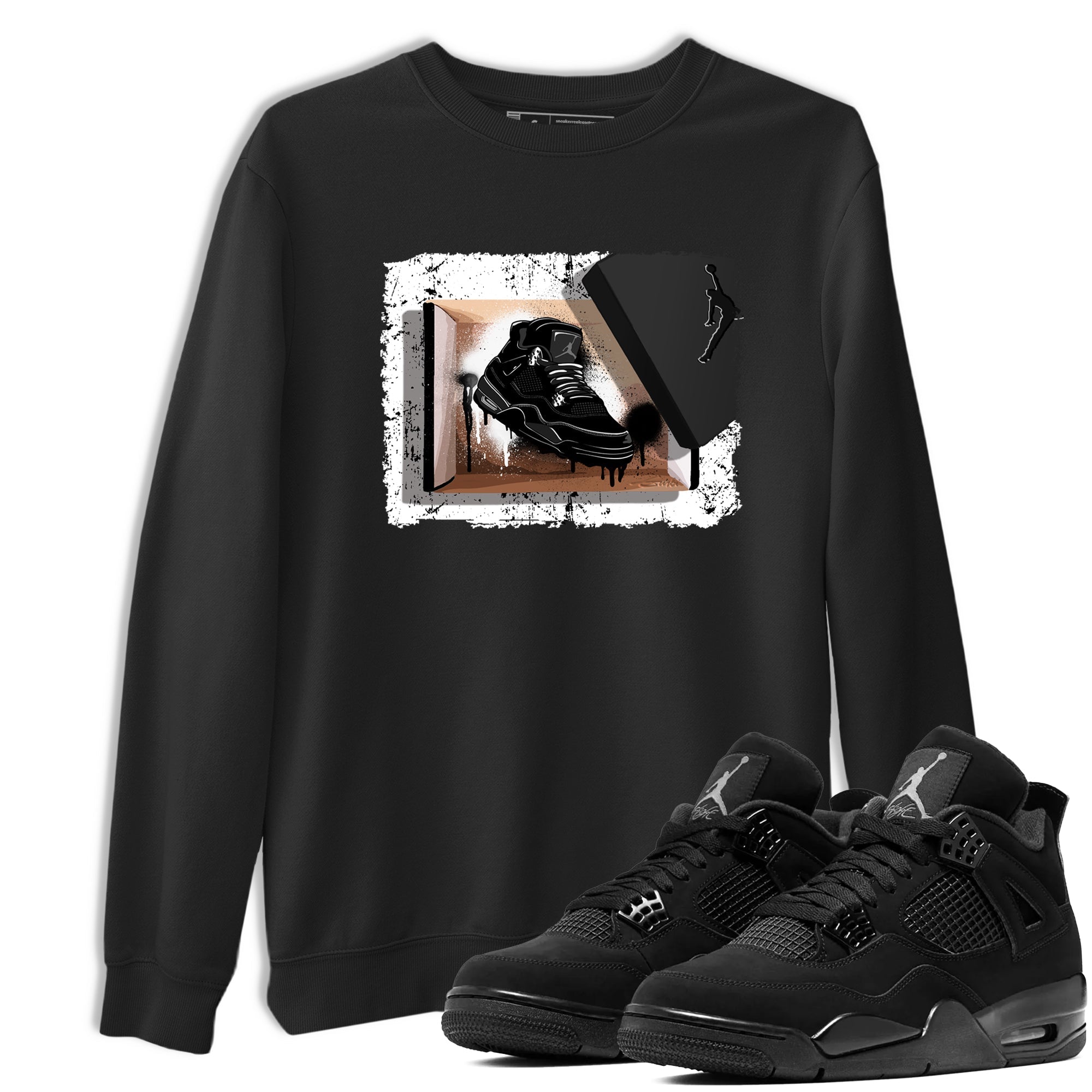 Sneaker Threads  Sneaker Tees To Match Air Jordan 4 Black Cat  New Kicks Graphic Tee Black 1. Perfect for Jordan releases 2025 colorways.