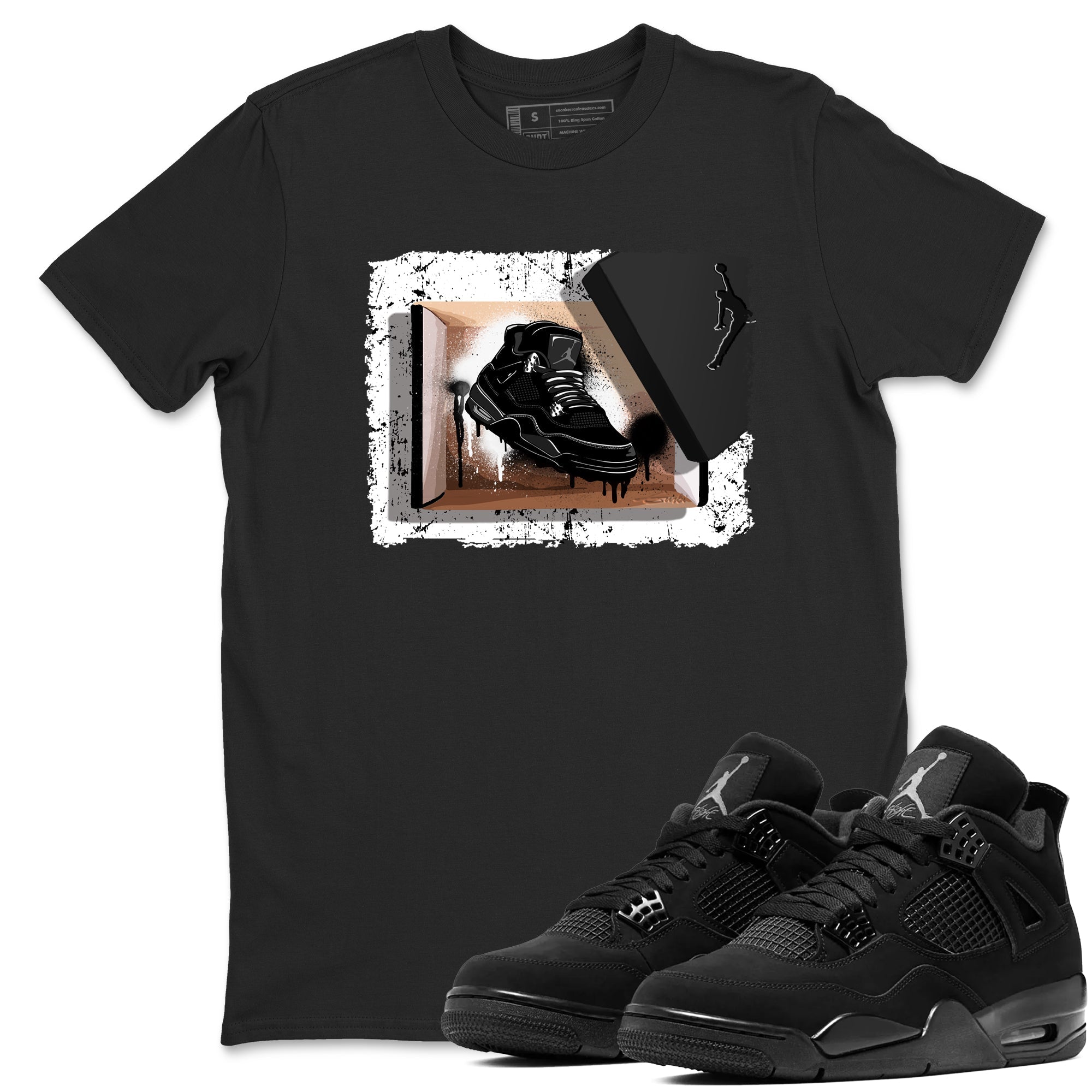 Sneaker Threads  Sneaker Tees To Match Air Jordan 4 Black Cat  New Kicks Graphic Tee Black 1. Perfect for Jordan releases 2025 colorways.