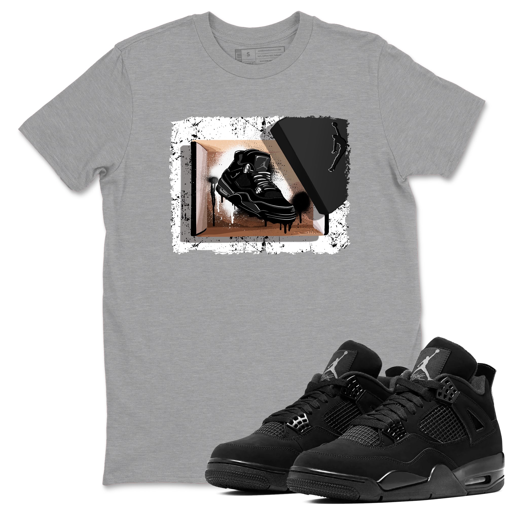 Sneaker Threads  Sneaker Tees To Match Air Jordan 4 Black Cat  New Kicks Graphic Tee Heather Grey 1. Perfect for Jordan releases 2025 colorways.