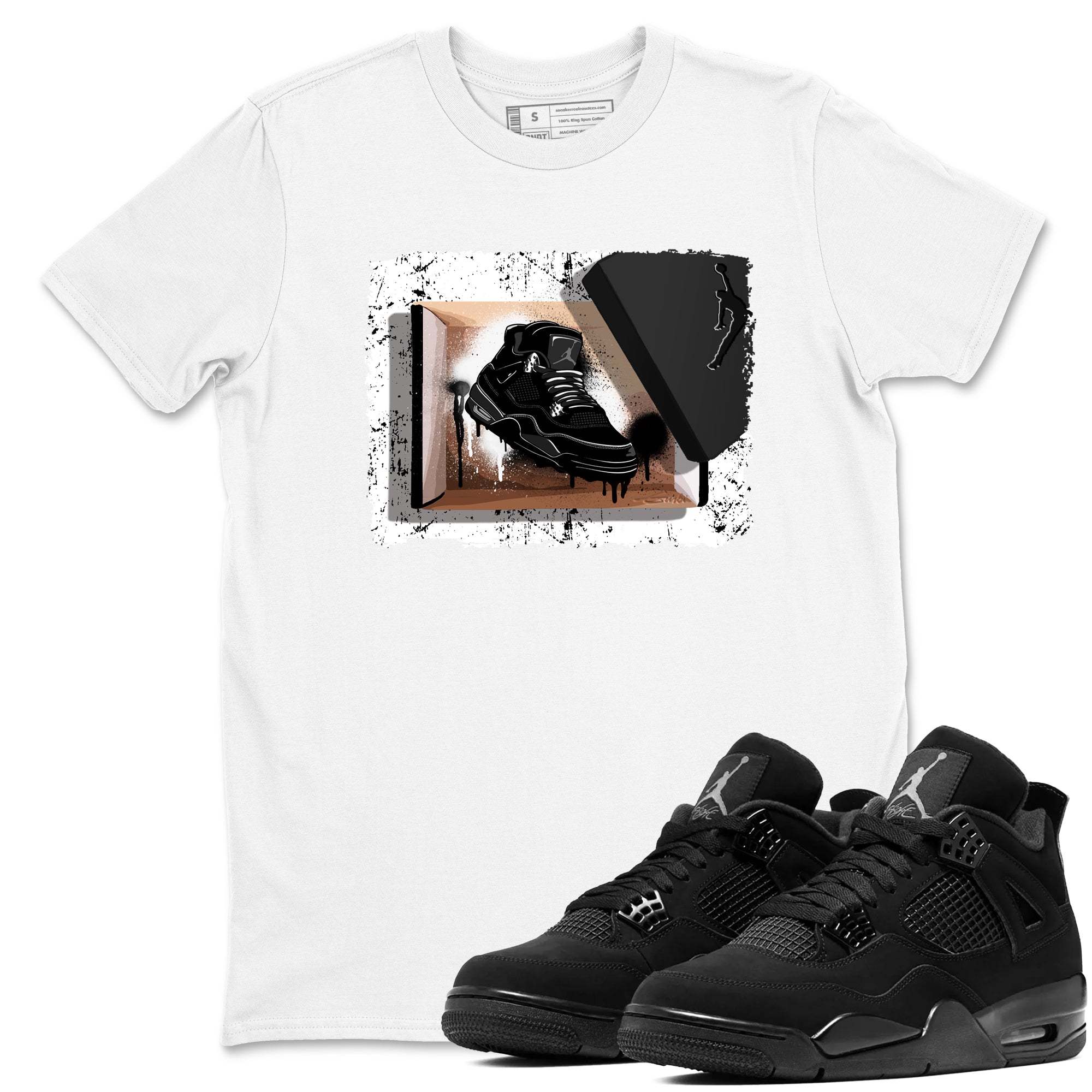 Sneaker Threads  Sneaker Tees To Match Air Jordan 4 Black Cat  New Kicks Graphic Tee White 1. Perfect for Jordan releases 2025 colorways.