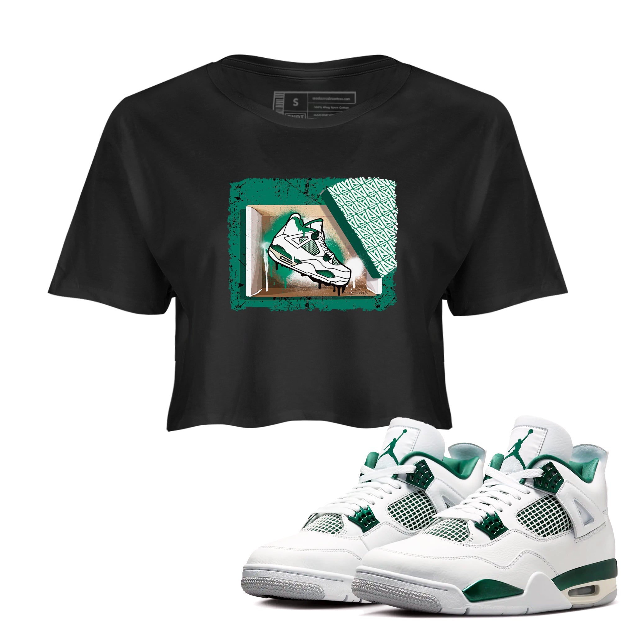 4s Oxidized Green shirts to match jordans New Kicks sneaker match tees Air Jordan 4 Oxidized Green Drip Gear Zone streetwear brand Black 1 crop tee