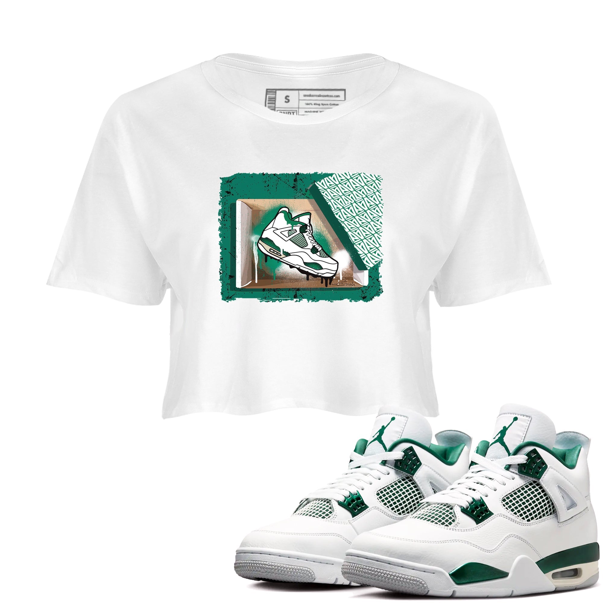 4s Oxidized Green shirts to match jordans New Kicks sneaker match tees Air Jordan 4 Oxidized Green Drip Gear Zone streetwear brand White 1 crop tee