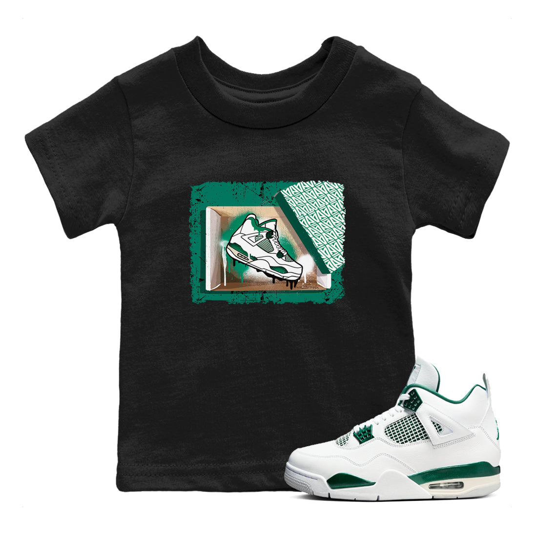 4s Oxidized Green shirts to match jordans New Kicks sneaker match tees Air Jordan 4 Oxidized Green Drip Gear Zone streetwear brand Baby and Youth Black 1 cotton tee