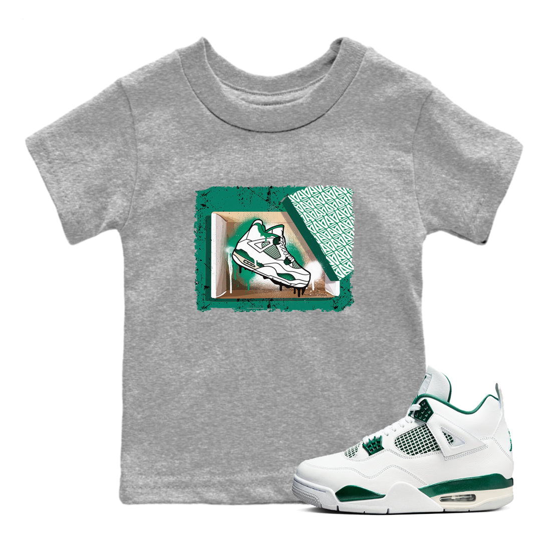 4s Oxidized Green shirts to match jordans New Kicks sneaker match tees Air Jordan 4 Oxidized Green Drip Gear Zone streetwear brand Baby and Youth Heather Grey 1 cotton tee