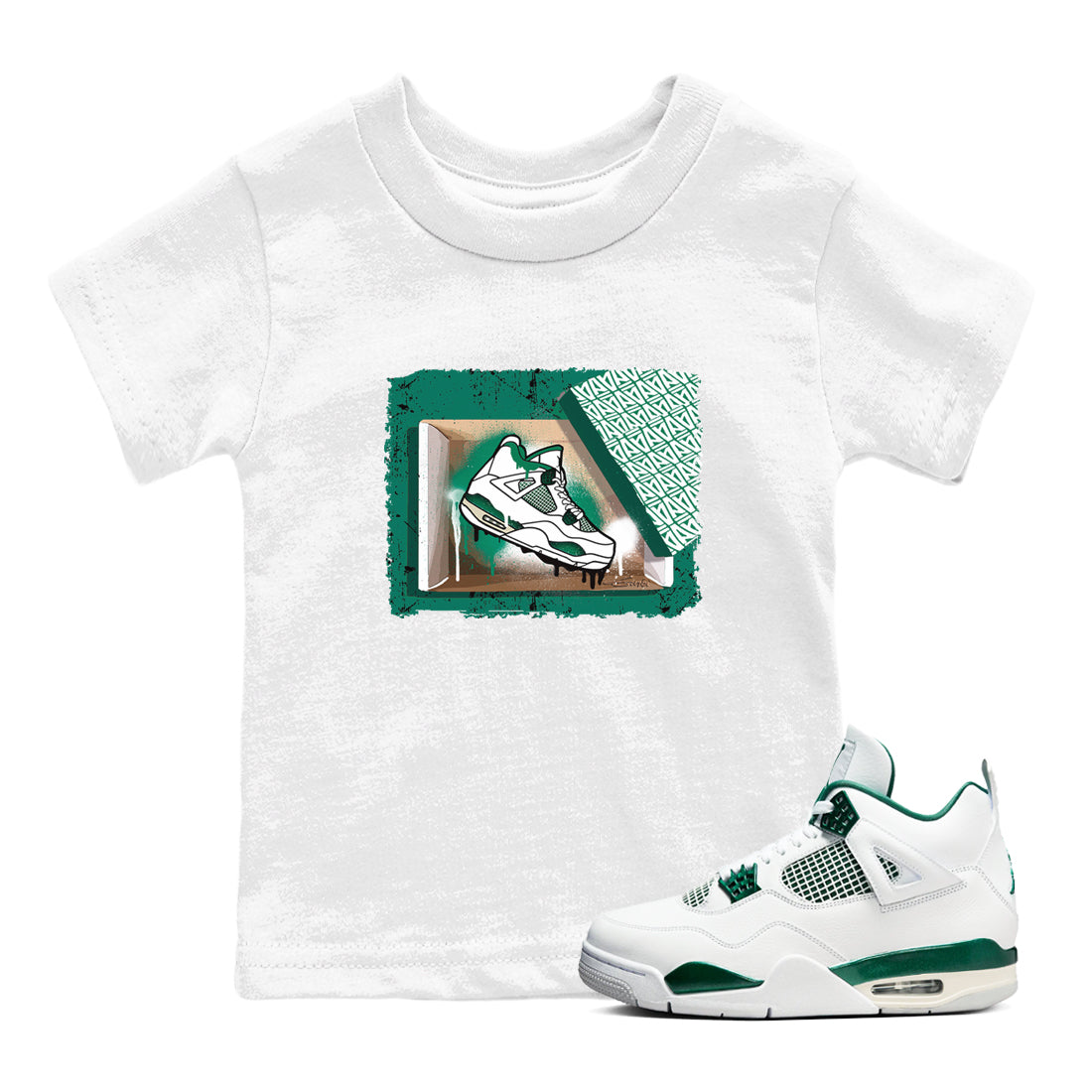 4s Oxidized Green shirts to match jordans New Kicks sneaker match tees Air Jordan 4 Oxidized Green Drip Gear Zone streetwear brand Baby and Youth White 1 cotton tee