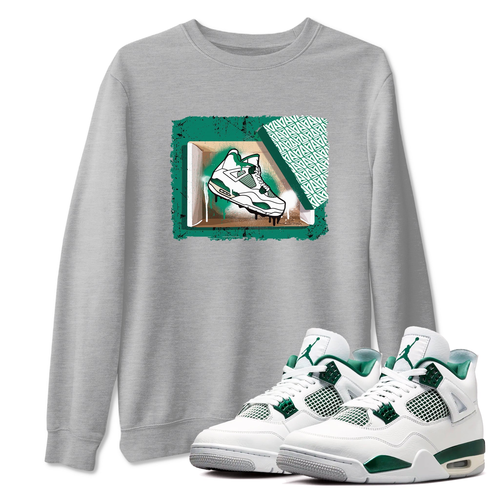 4s Oxidized Green shirts to match jordans New Kicks sneaker match tees Air Jordan 4 Oxidized Green Drip Gear Zone streetwear brand Heather Grey 1 unisex cotton tee