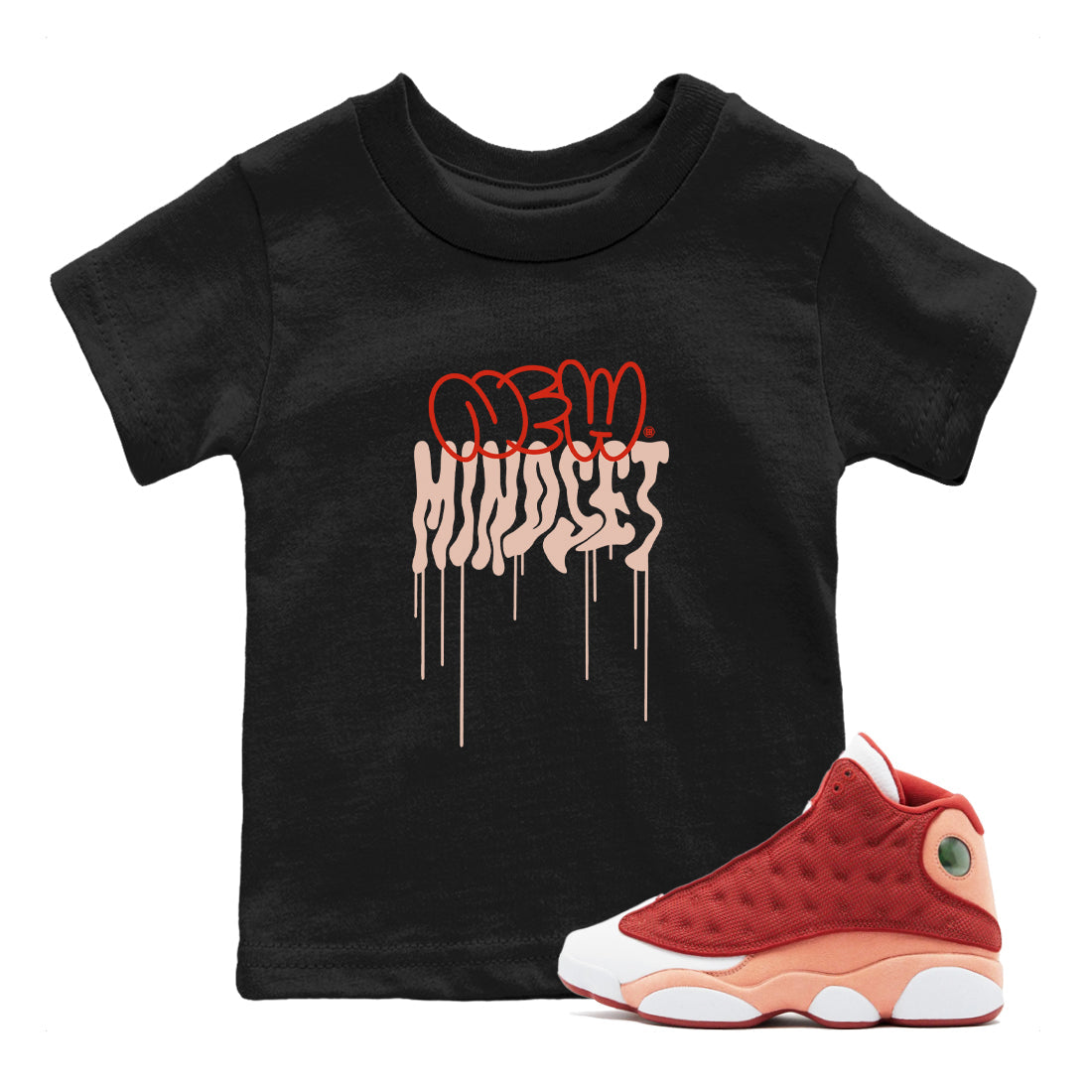 Air Jordan 13 Dune Red shirts to match jordans New Mindset sneaker match tees AJ13 Dune Red Sneaker Shirts Drip Gear Zone streetwear brand Baby and Youth Black 1 cotton tee