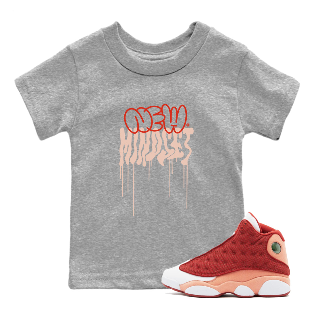 Air Jordan 13 Dune Red shirts to match jordans New Mindset sneaker match tees AJ13 Dune Red Sneaker Shirts Drip Gear Zone streetwear brand Baby and Youth Heather Grey 1 cotton tee