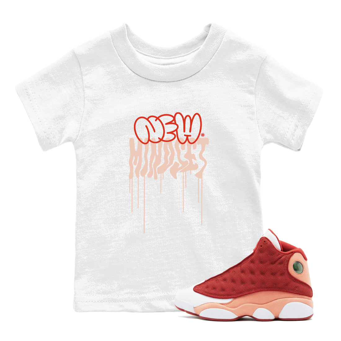 Air Jordan 13 Dune Red shirts to match jordans New Mindset sneaker match tees AJ13 Dune Red Sneaker Shirts Drip Gear Zone streetwear brand Baby and Youth White 1 cotton tee