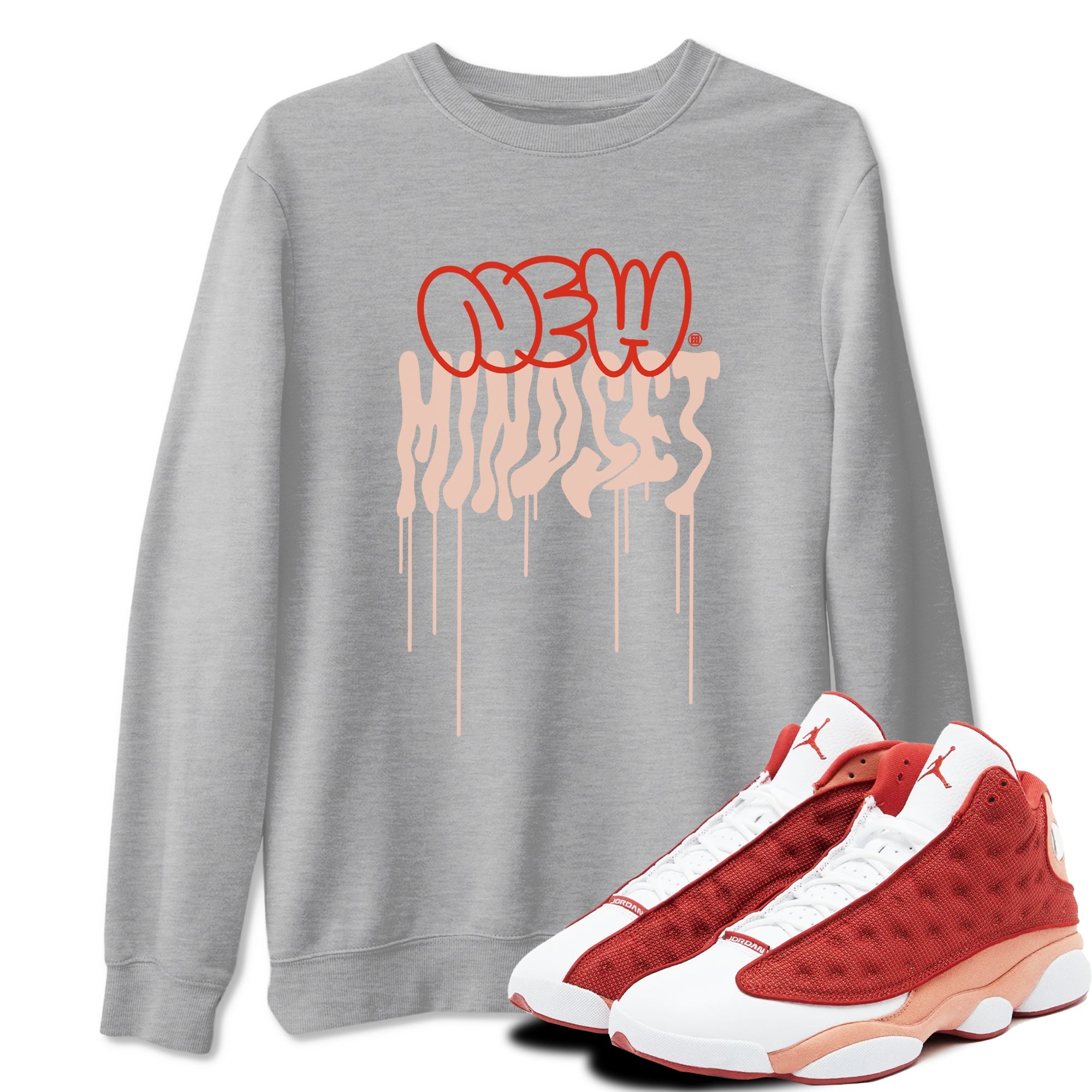 Air Jordan 13 Dune Red shirts to match jordans New Mindset sneaker match tees AJ13 Dune Red Sneaker Shirts Drip Gear Zone streetwear brand Heather Grey 1 unisex cotton tee