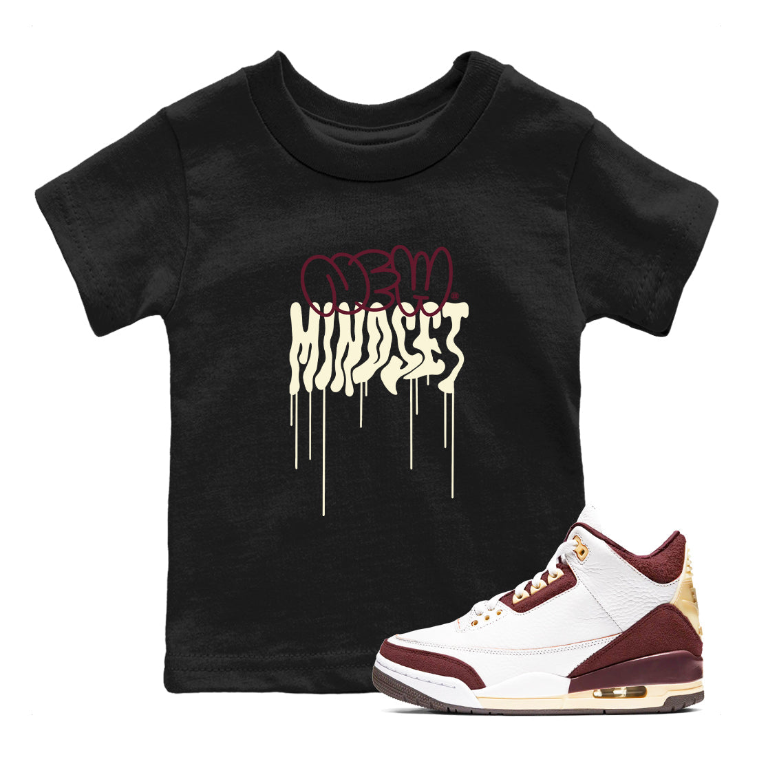 Air Jordan 3 A Ma Maniere x Burgundy Crush shirts to match jordans New Mindset sneaker match tees Jordan 3 A Ma Maniere x Burgundy Crush Sneaker Shirts Drip Gear Zone streetwear brand Baby and Youth Black 1 cotton tee