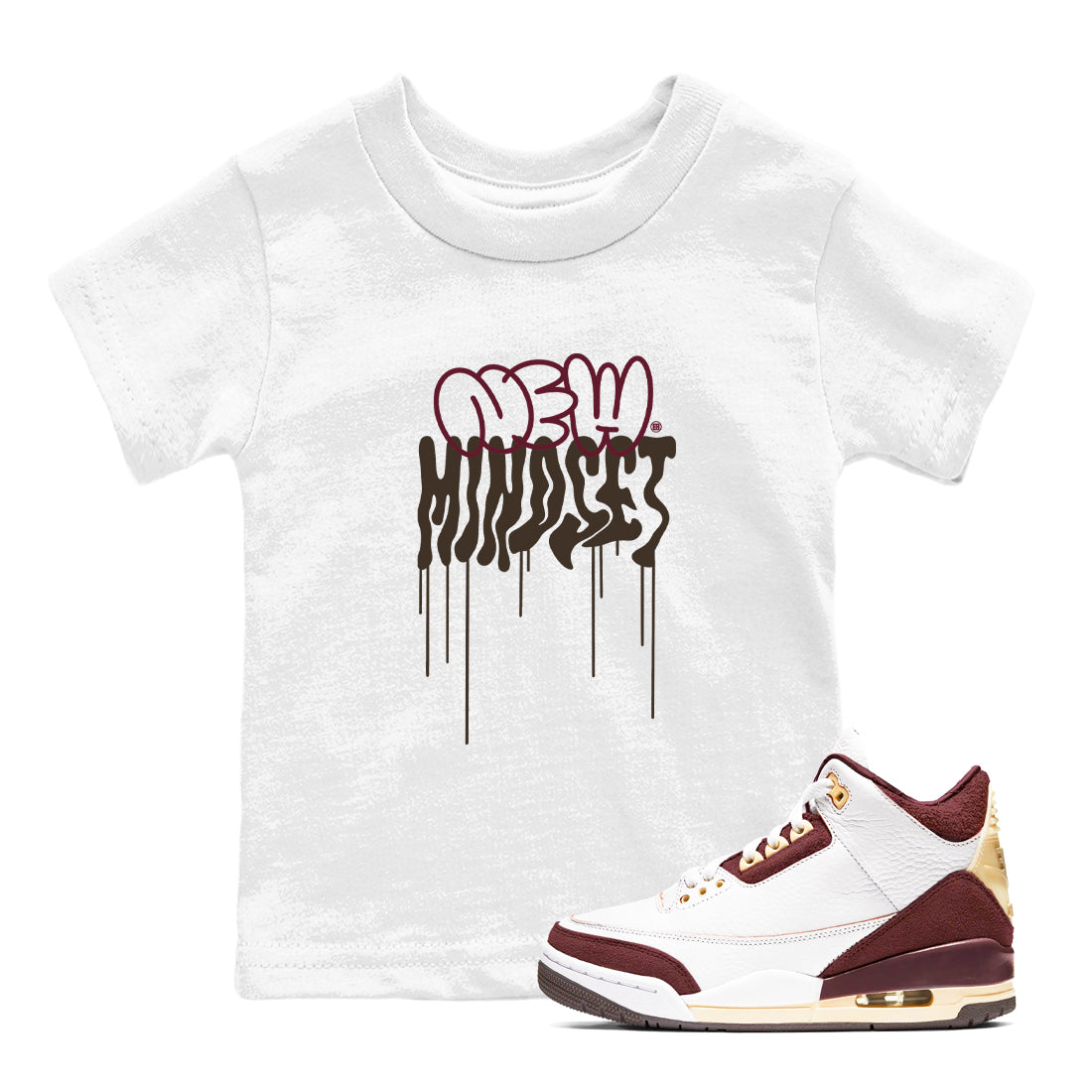 Air Jordan 3 A Ma Maniere x Burgundy Crush shirts to match jordans New Mindset sneaker match tees Jordan 3 A Ma Maniere x Burgundy Crush Sneaker Shirts Drip Gear Zone streetwear brand Baby and Youth White 1 cotton tee