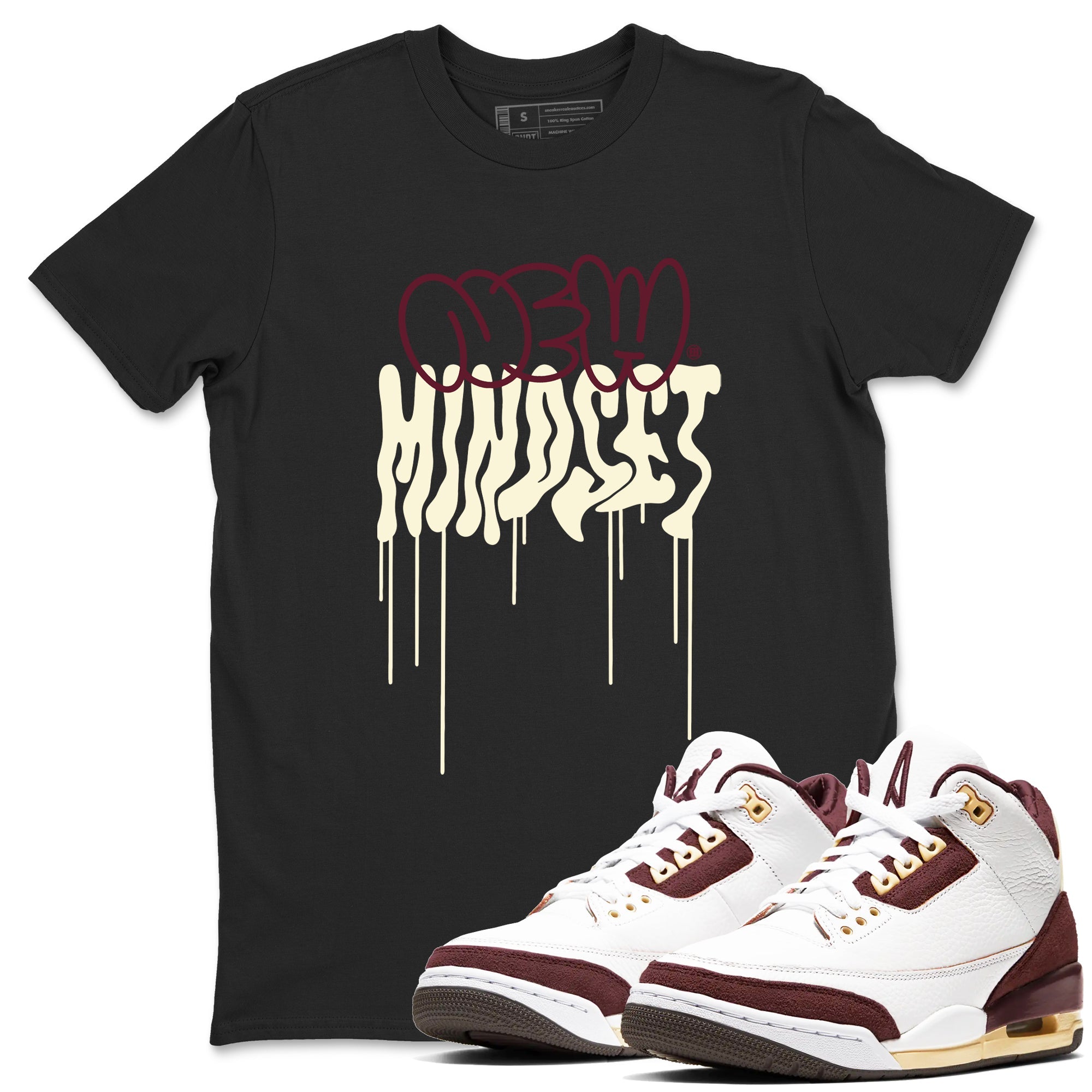 Air Jordan 3 A Ma Maniere x Burgundy Crush shirts to match jordans New Mindset sneaker match tees Jordan 3 A Ma Maniere x Burgundy Crush Sneaker Shirts Drip Gear Zone streetwear brand Black 1 unisex cotton tee