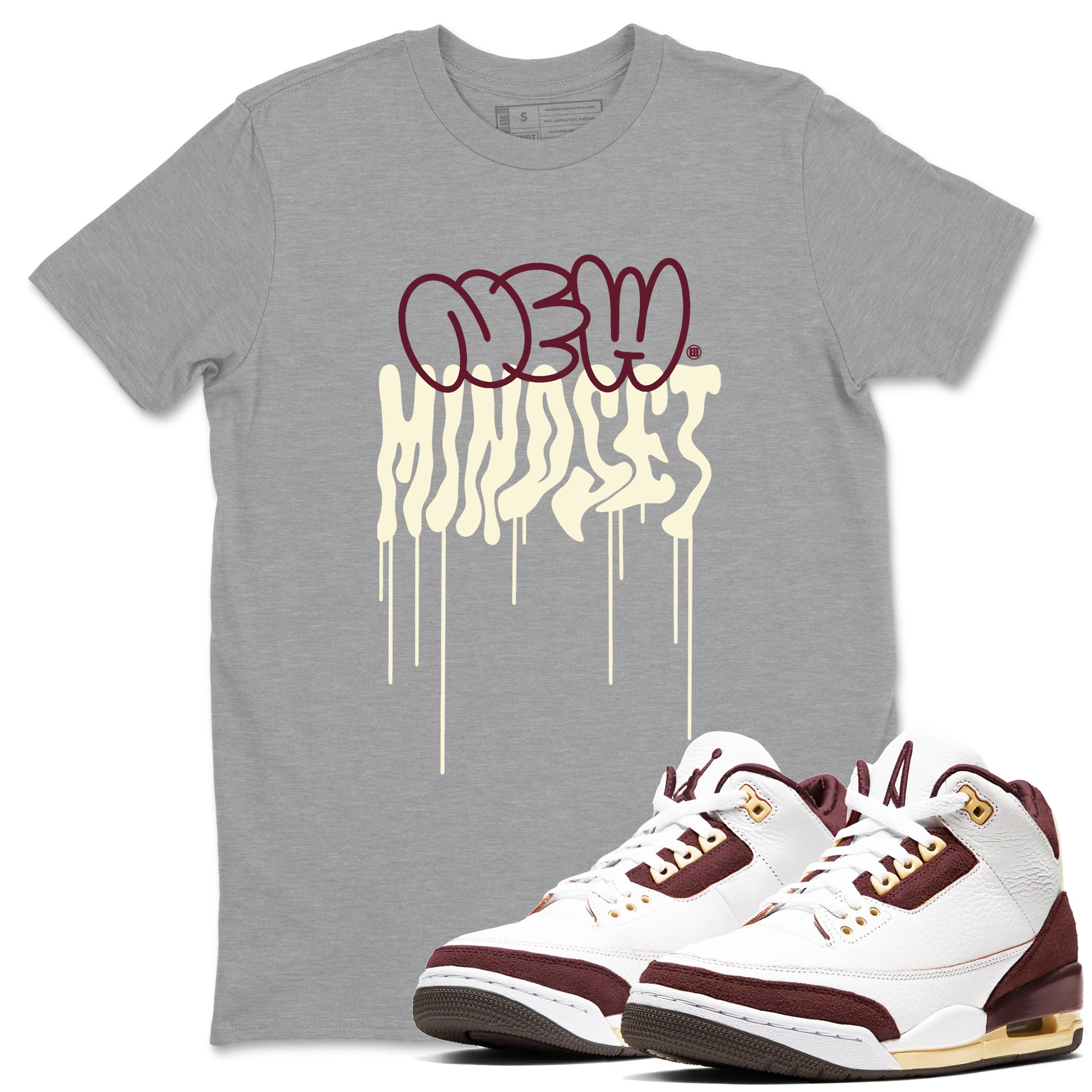 Air Jordan 3 A Ma Maniere x Burgundy Crush shirts to match jordans New Mindset sneaker match tees Jordan 3 A Ma Maniere x Burgundy Crush Sneaker Shirts Drip Gear Zone streetwear brand Heather Grey 1 unisex cotton tee