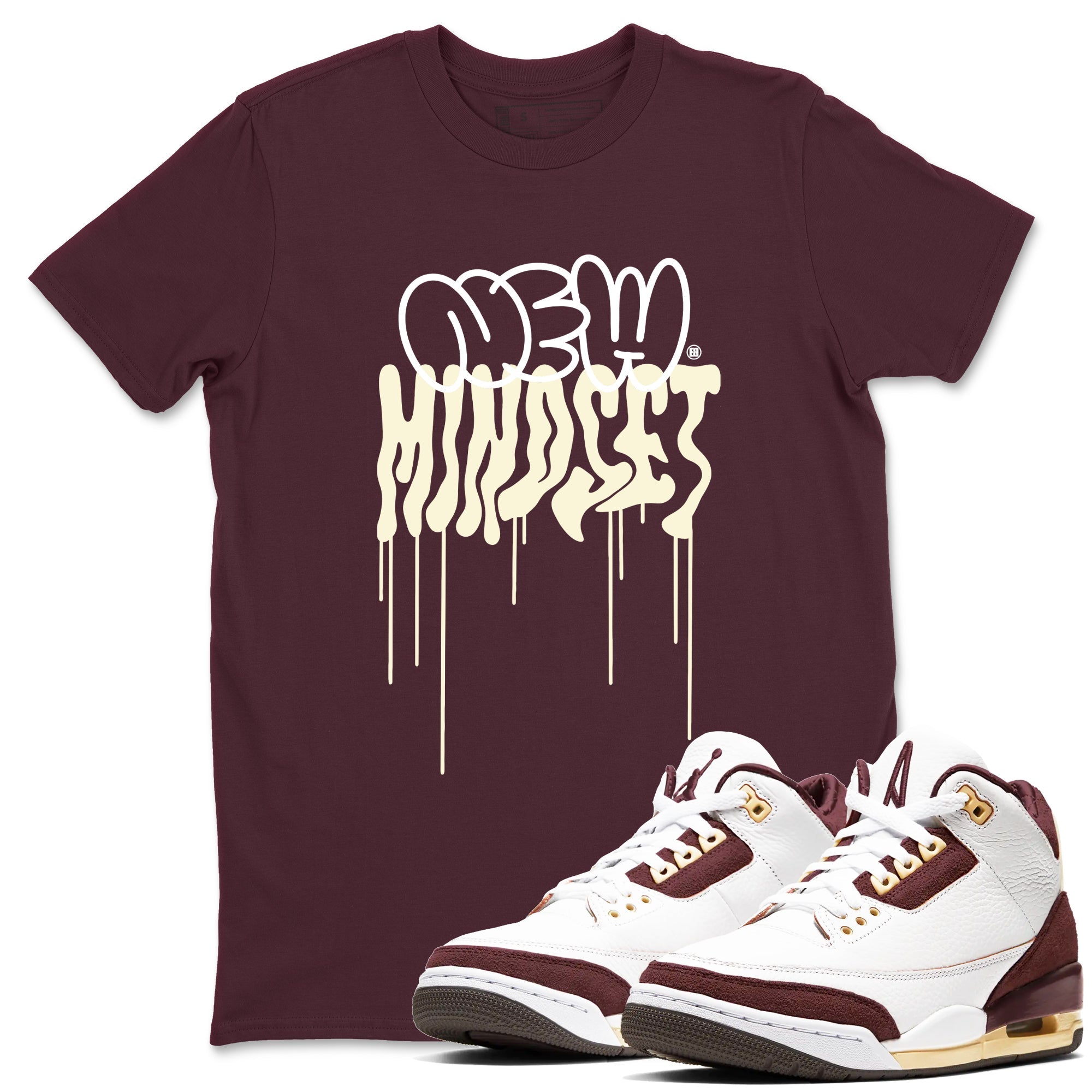 Air Jordan 3 A Ma Maniere x Burgundy Crush shirts to match jordans New Mindset sneaker match tees Jordan 3 A Ma Maniere x Burgundy Crush Sneaker Shirts Drip Gear Zone streetwear brand Maroon 1 unisex cotton tee