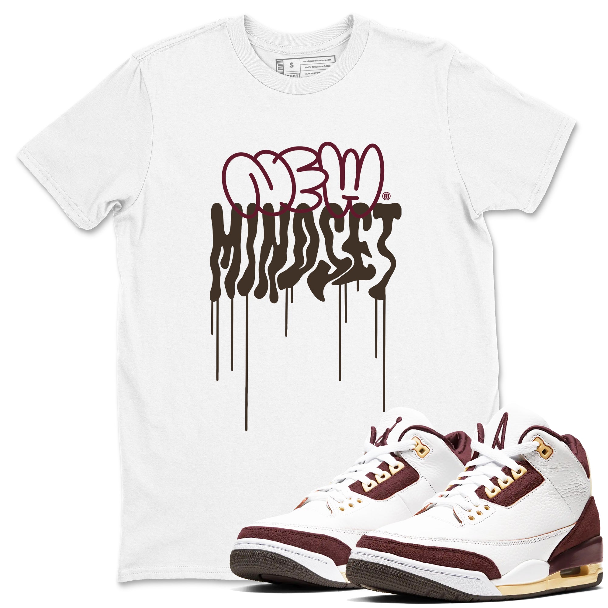 Air Jordan 3 A Ma Maniere x Burgundy Crush shirts to match jordans New Mindset sneaker match tees Jordan 3 A Ma Maniere x Burgundy Crush Sneaker Shirts Drip Gear Zone streetwear brand White 1 unisex cotton tee