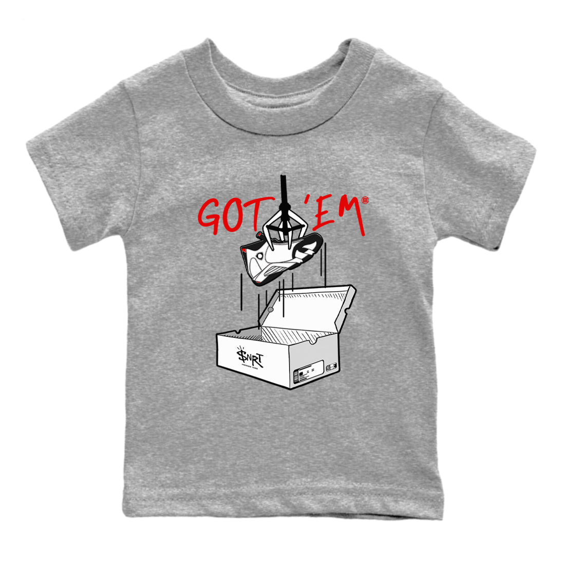 Air Jordan 14 Black Toe t shirts to match sneakers New Treasure Hunter sneaker match tees 14s Black Toe sneaker match tee Drip Gear Zone Youth Baby Heather Grey 2 tee