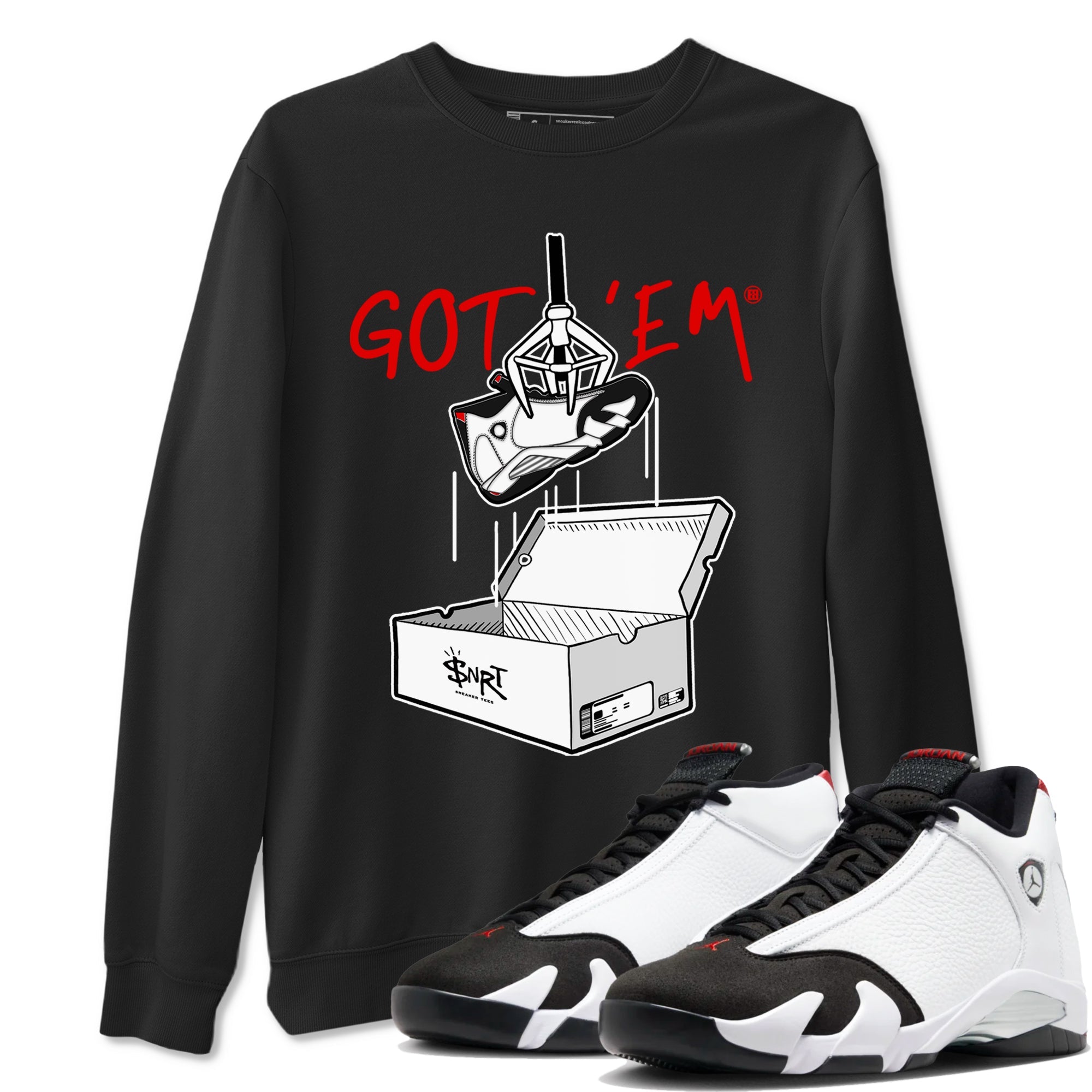 Air Jordan 14 Black Toe t shirts to match sneakers New Treasure Hunter sneaker match tees 14s Black Toe sneaker match tee Drip Gear Zone unisex cotton Black 1 shirts