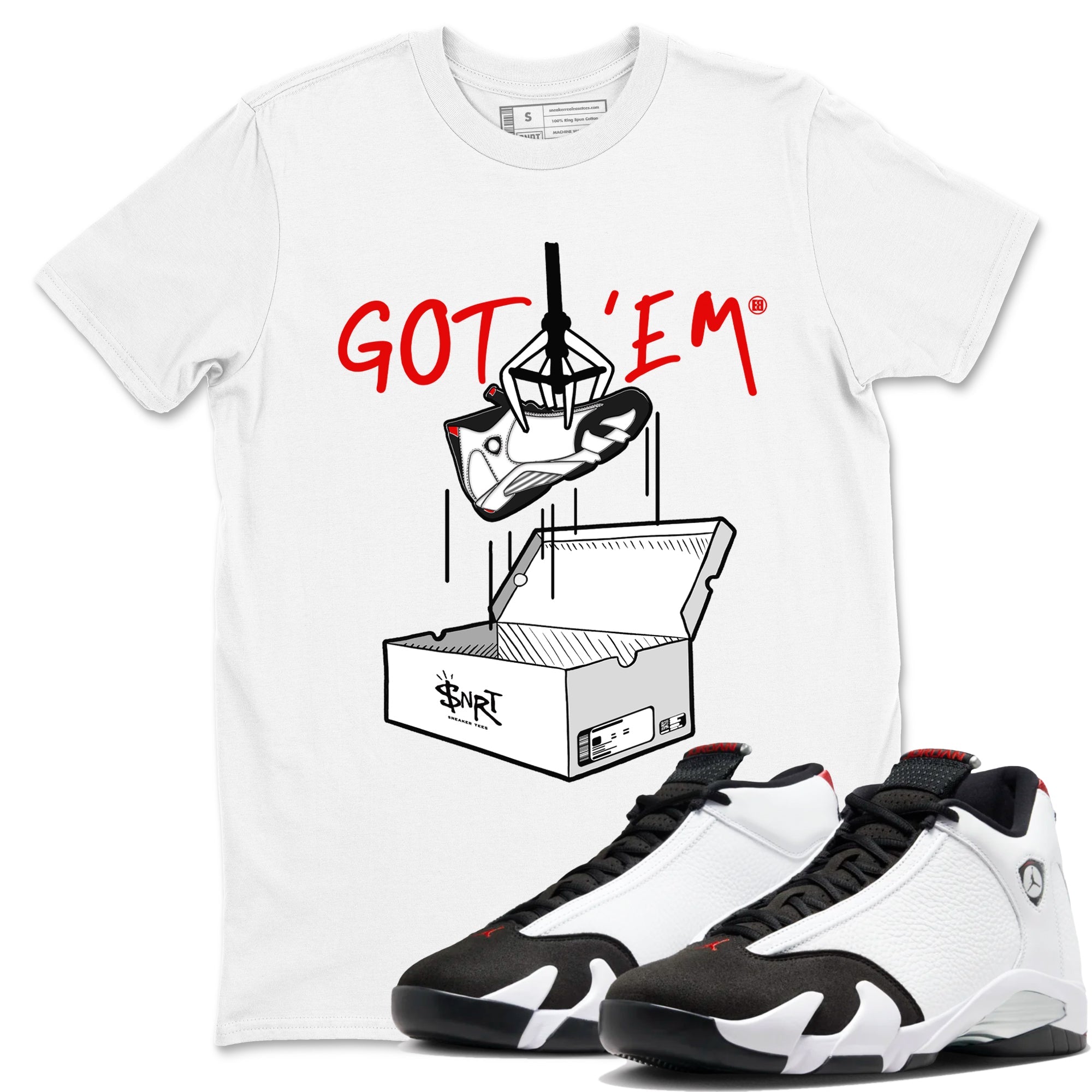 Air Jordan 14 Black Toe t shirts to match sneakers New Treasure Hunter sneaker match tees 14s Black Toe sneaker match tee Drip Gear Zone unisex cotton White 1 shirts