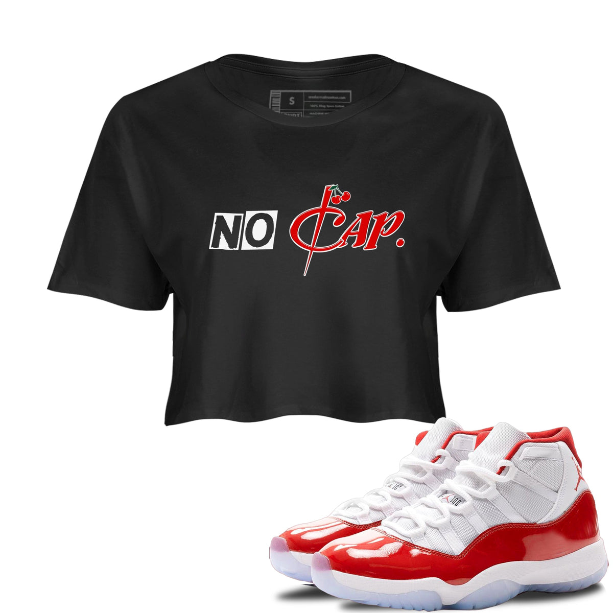 11s Cherry shirts to match jordans No Cap sneaker match tees Air Jordan 11 Retro Cherry match shoes to clothes Drip Gear Zone unisex cotton Black 1 crop tee