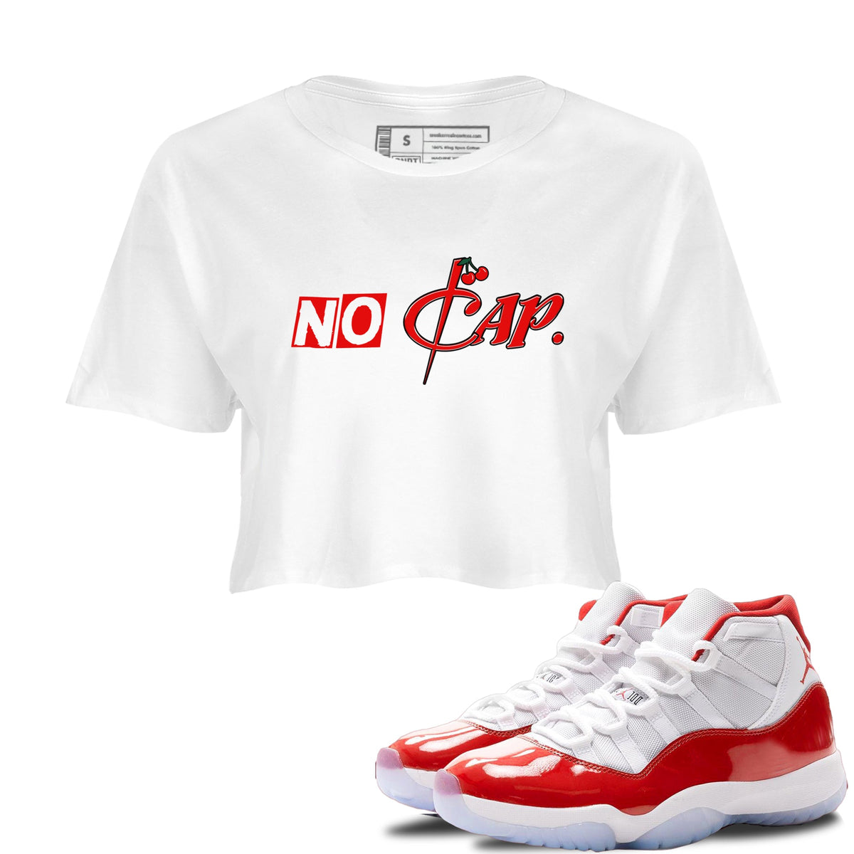 11s Cherry shirts to match jordans No Cap sneaker match tees Air Jordan 11 Retro Cherry match shoes to clothes Drip Gear Zone unisex cotton White 1 crop tee