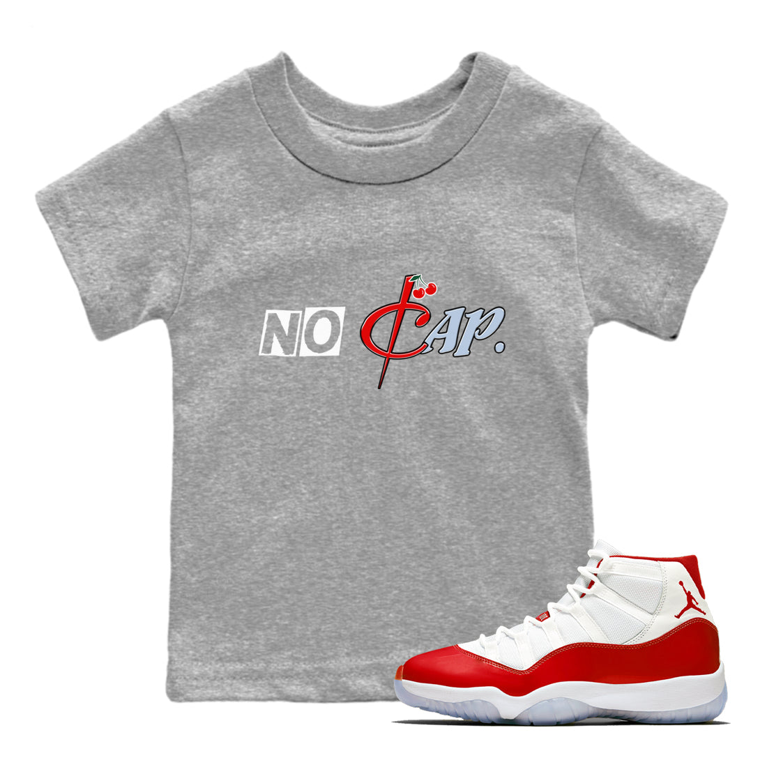 11s Cherry shirts to match jordans No Cap sneaker match tees Air Jordan 11 Retro Cherry match shoes to clothes Drip Gear Zone Youth Baby Heather Grey 1 tee