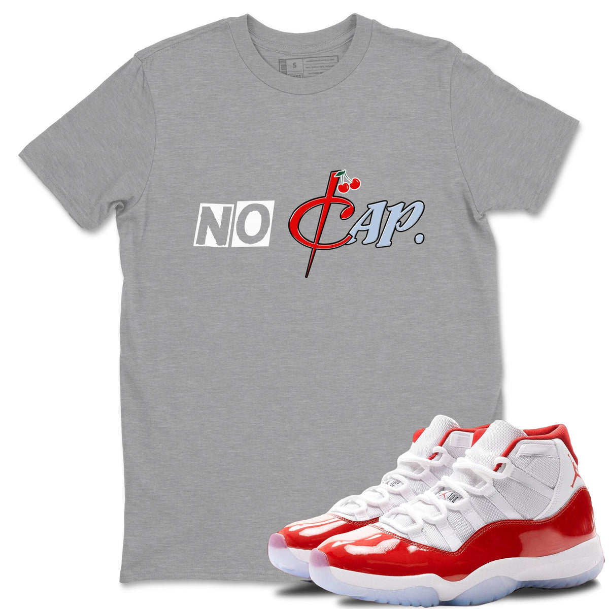 11s Cherry shirts to match jordans No Cap sneaker match tees Air Jordan 11 Retro Cherry match shoes to clothes Drip Gear Zone unisex cotton Heather Grey 1 shirts