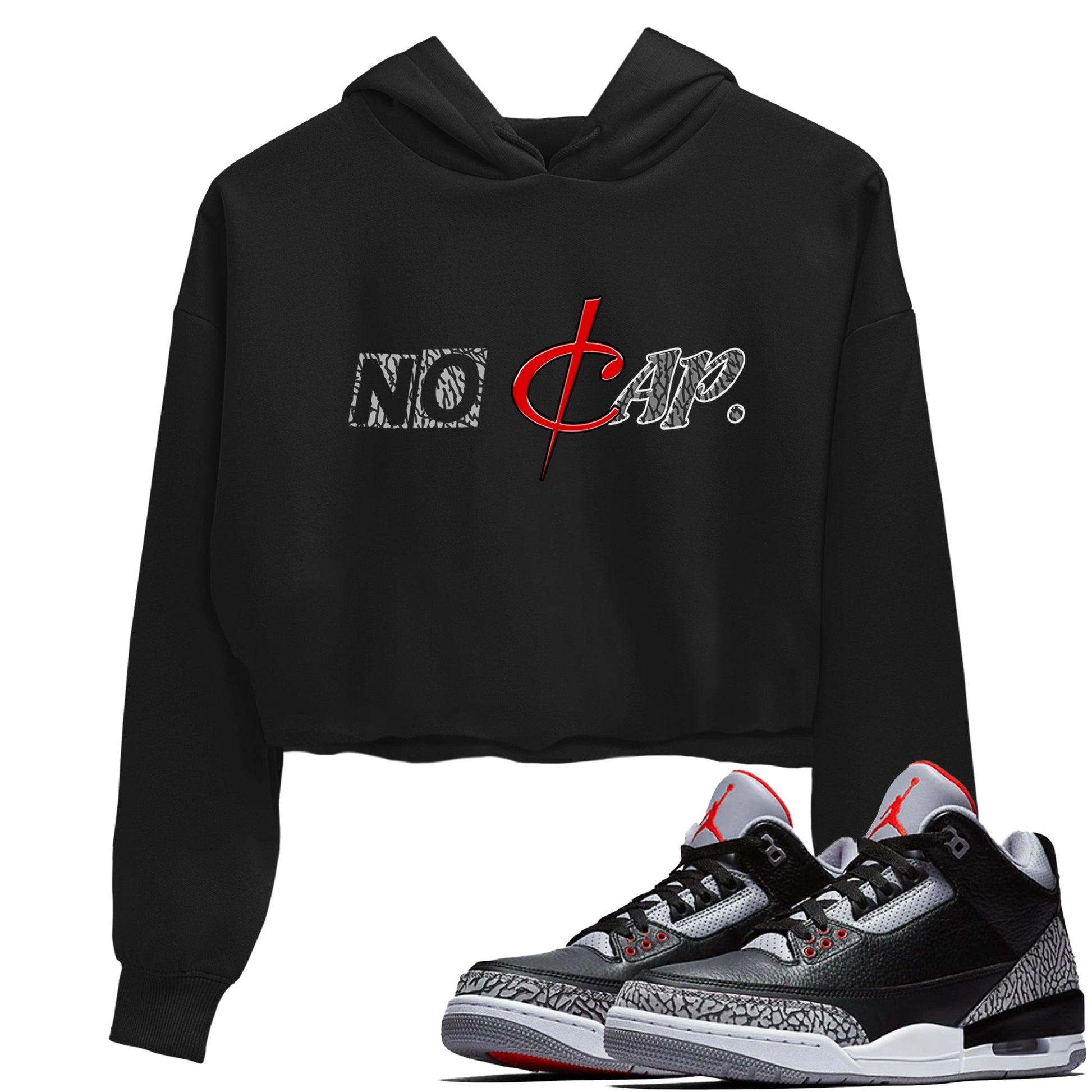 3s Black Cement shirts to match jordans No Cap sneaker match tees Air Jordan 3 Black Cement match shoes to clothes Drip Gear Zone unisex cotton Black 1 crop tee