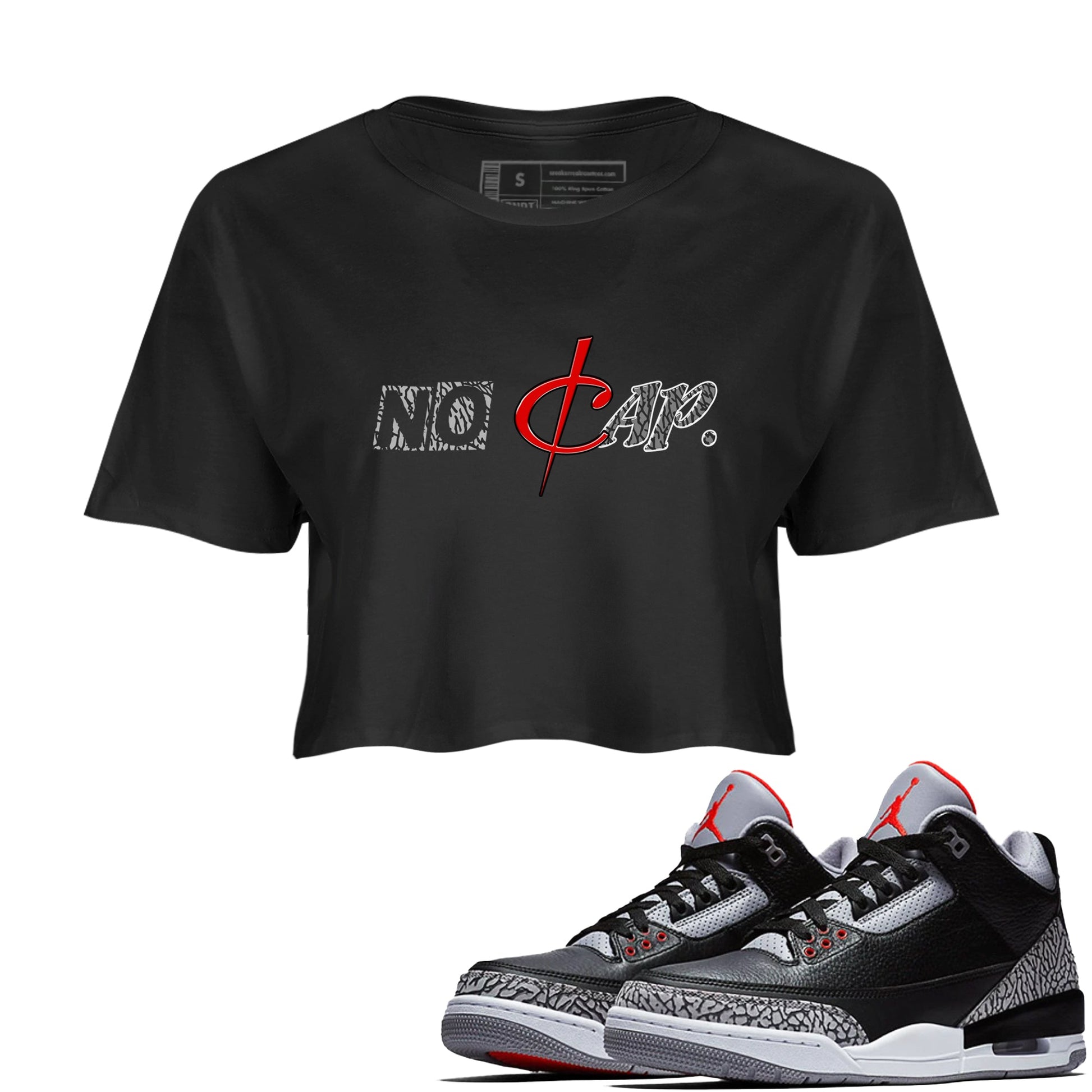 3s Black Cement shirts to match jordans No Cap sneaker match tees Air Jordan 3 Black Cement match shoes to clothes Drip Gear Zone unisex cotton Black 1 crop tee