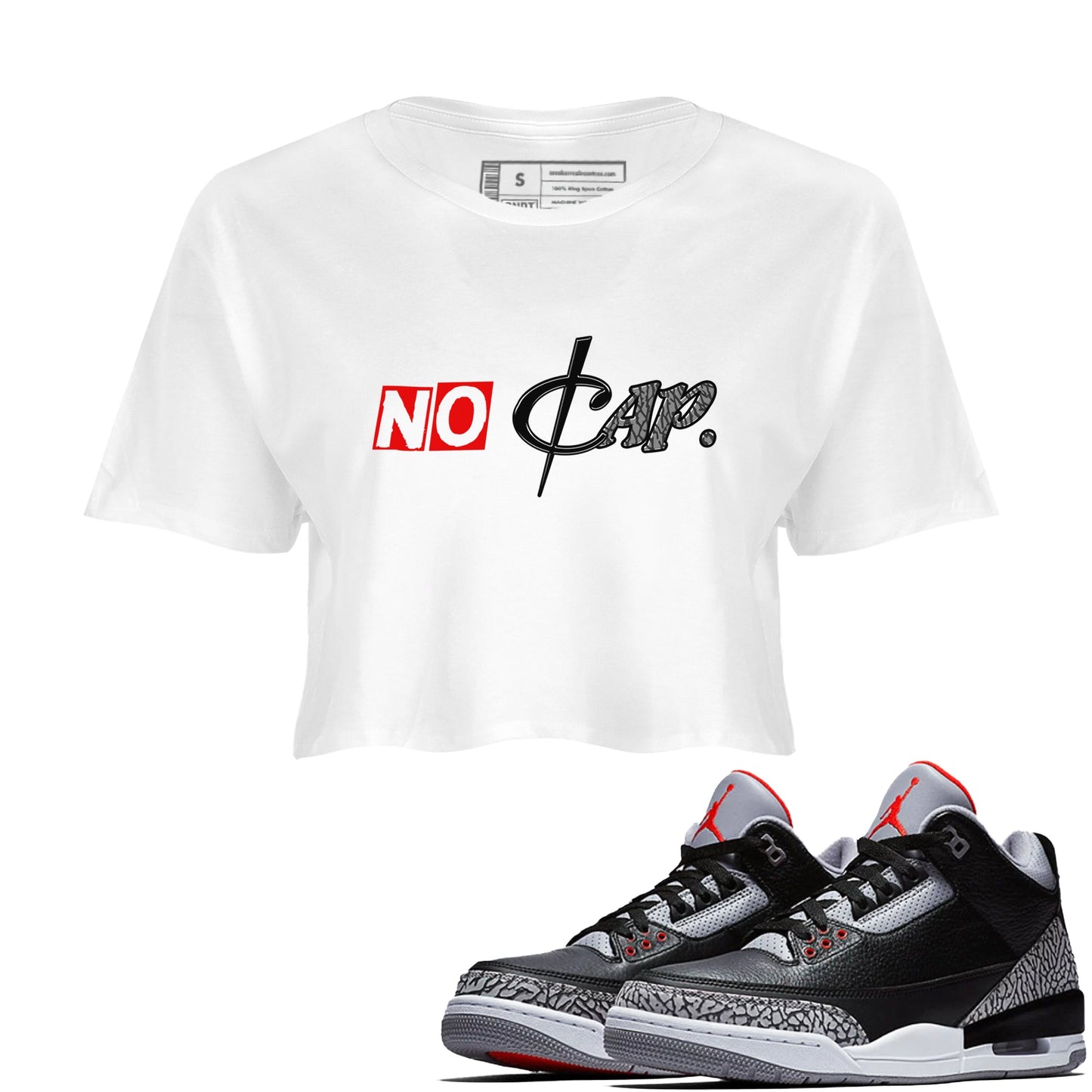 3s Black Cement shirts to match jordans No Cap sneaker match tees Air Jordan 3 Black Cement match shoes to clothes Drip Gear Zone unisex cotton White 1 crop tee