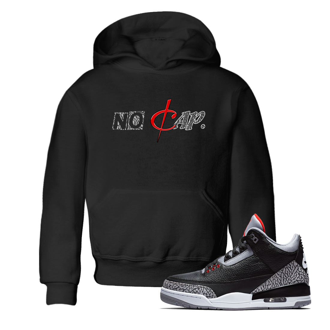 3s Black Cement shirts to match jordans No Cap sneaker match tees Air Jordan 3 Black Cement match shoes to clothes Drip Gear Zone Youth Baby Black 1 tee