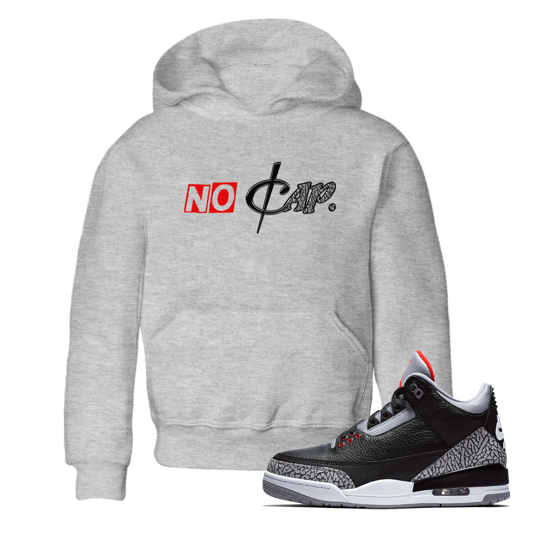 3s Black Cement shirts to match jordans No Cap sneaker match tees Air Jordan 3 Black Cement match shoes to clothes Drip Gear Zone Youth Baby Heather Grey 1 tee
