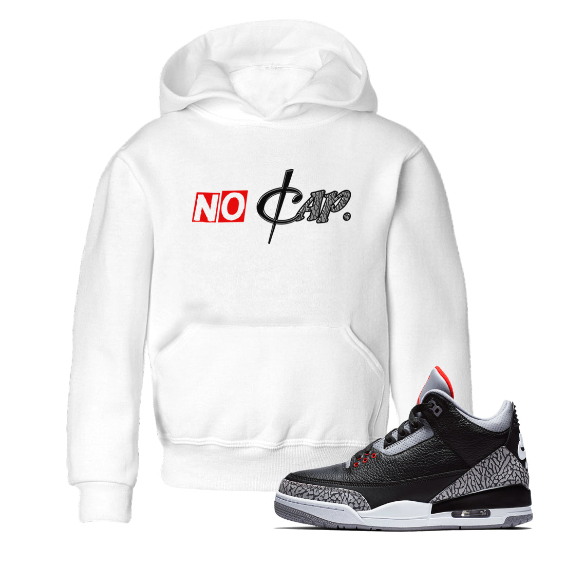 3s Black Cement shirts to match jordans No Cap sneaker match tees Air Jordan 3 Black Cement match shoes to clothes Drip Gear Zone Youth Baby White 1 tee