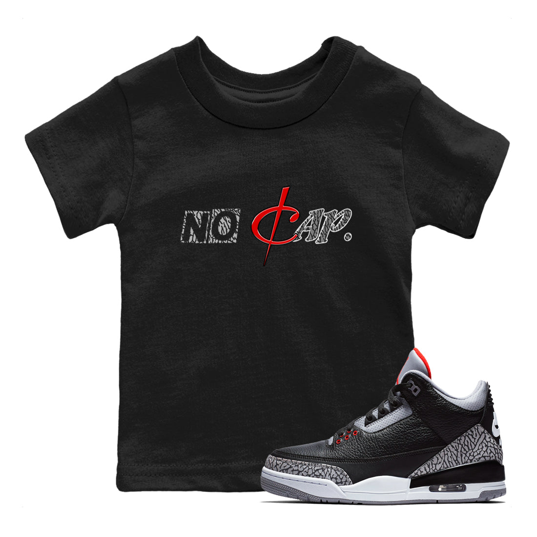 3s Black Cement shirts to match jordans No Cap sneaker match tees Air Jordan 3 Black Cement match shoes to clothes Drip Gear Zone Youth Baby Black 1 tee