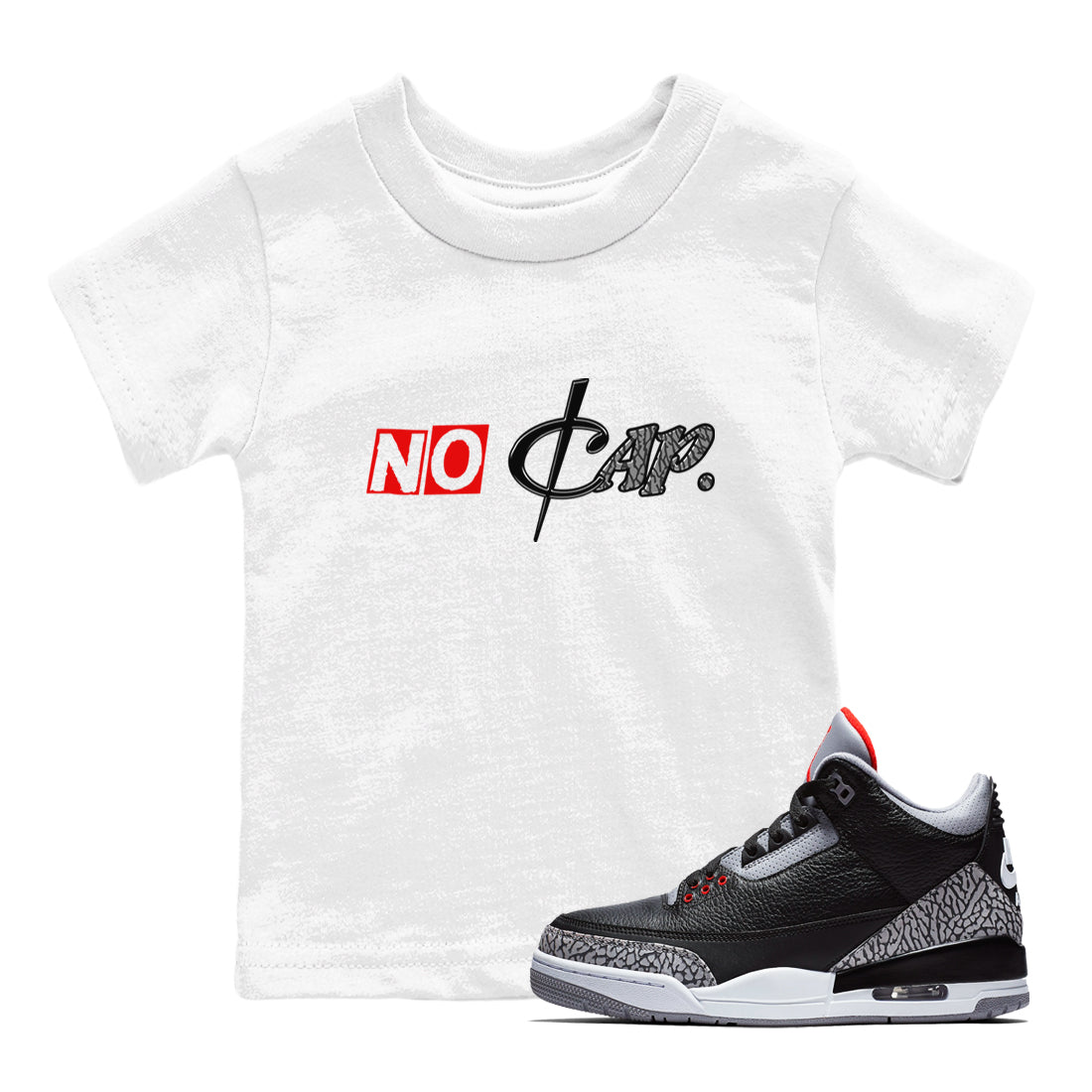3s Black Cement shirts to match jordans No Cap sneaker match tees Air Jordan 3 Black Cement match shoes to clothes Drip Gear Zone Youth Baby White 1 tee