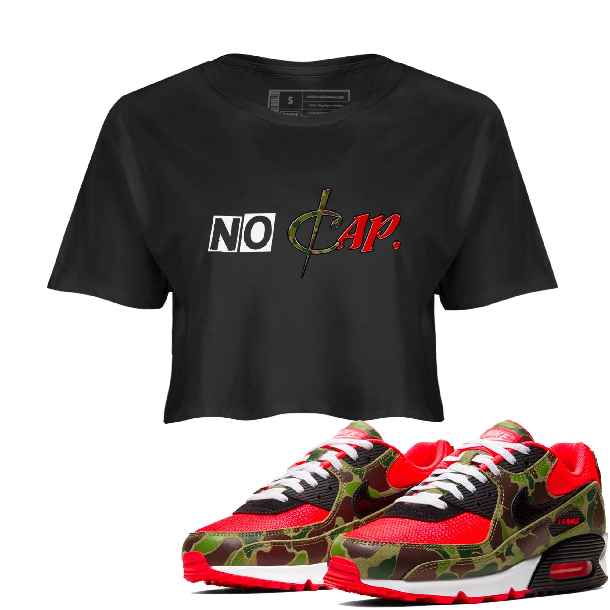 Air Max 90 Duck Camo shirts to match jordans No Cap sneaker match tees Air Max 90 Reverse Duck Camo match shoes to clothes Drip Gear Zone unisex cotton Black 1 crop tee