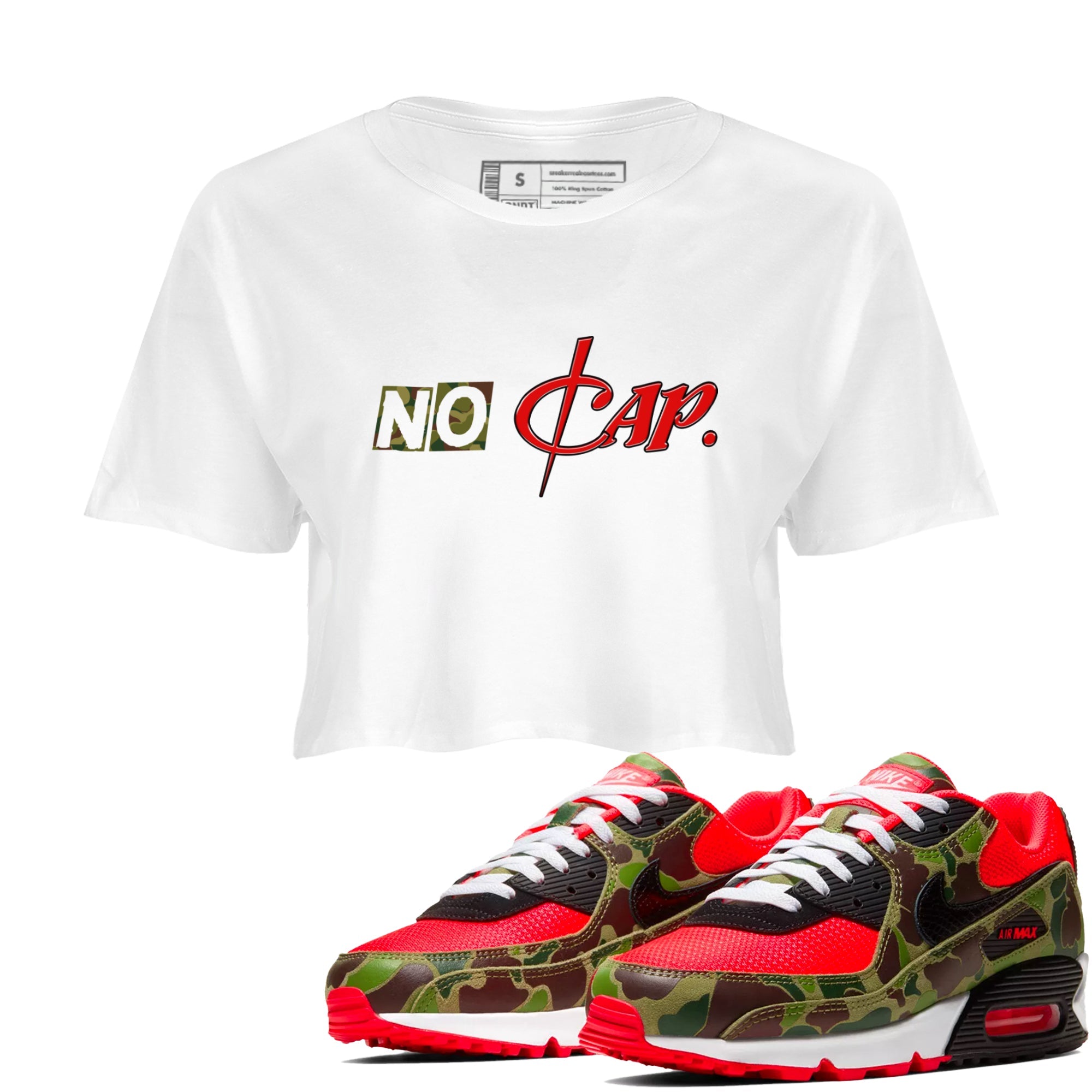 Air Max 90 Duck Camo shirts to match jordans No Cap sneaker match tees Air Max 90 Reverse Duck Camo match shoes to clothes Drip Gear Zone unisex cotton White 1 crop tee