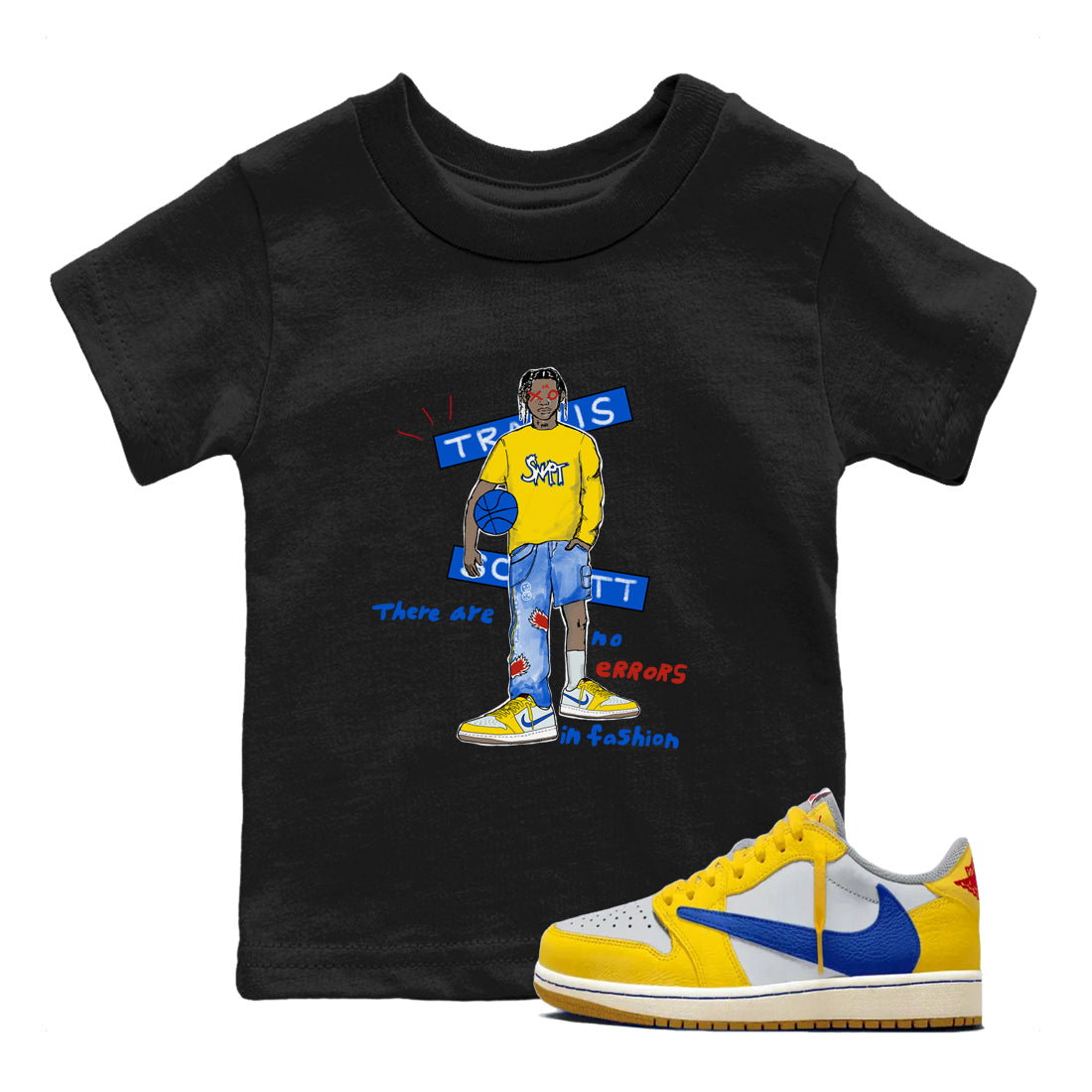 Air Jordan 1 Travis x Scott x Canary shirt to match jordans No Errors In Fashion sneaker tees Air Jordan 1 Travis Scott Canary Drip Gear Zone baby toddler Black 1 cotton Shirt
