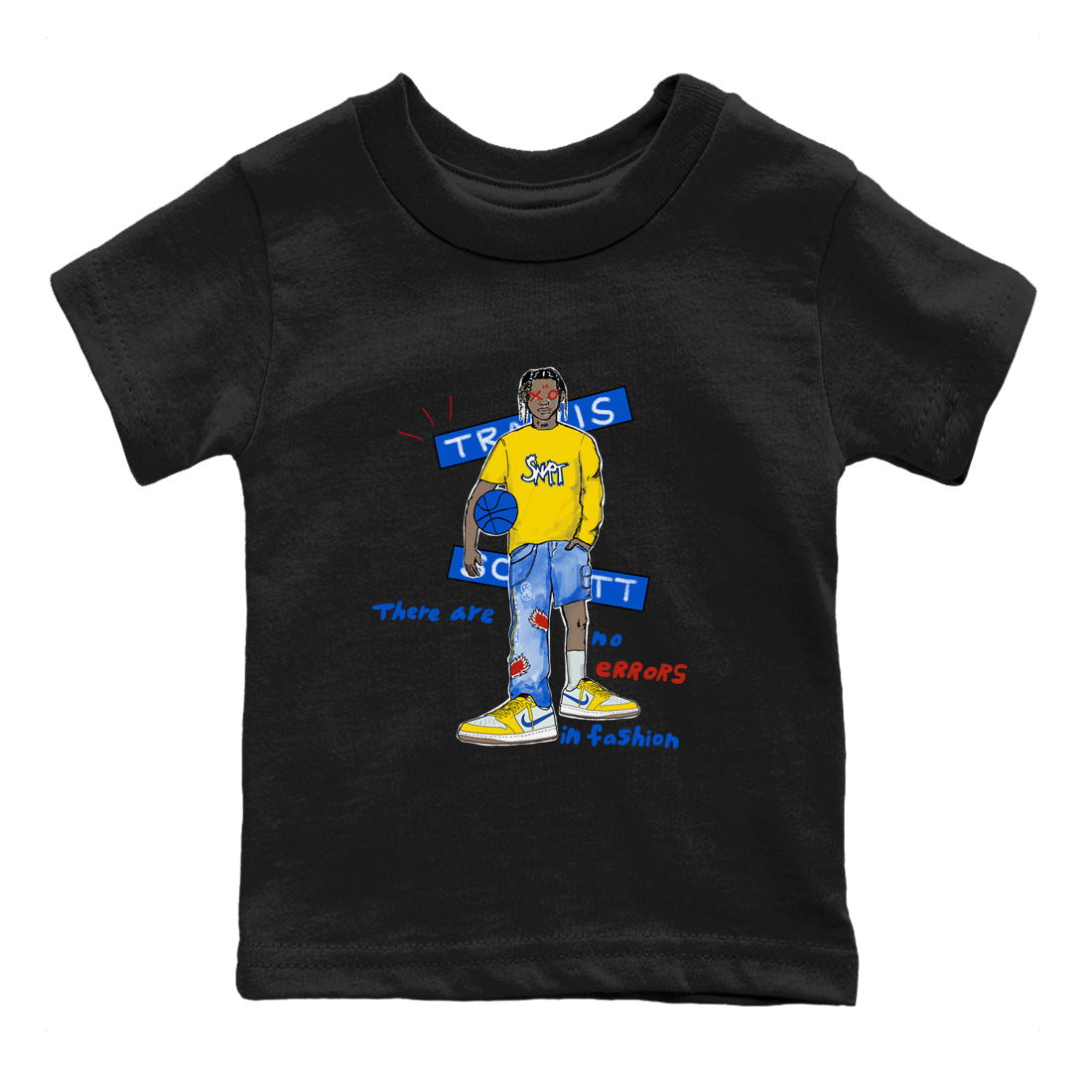 Air Jordan 1 Travis x Scott x Canary shirt to match jordans No Errors In Fashion sneaker tees Air Jordan 1 Travis Scott Canary Drip Gear Zone baby toddler Black 2 cotton Shirt