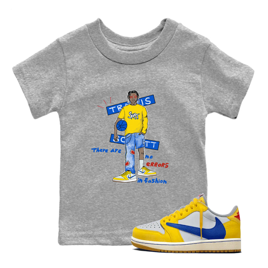 Air Jordan 1 Travis x Scott x Canary shirt to match jordans No Errors In Fashion sneaker tees Air Jordan 1 Travis Scott Canary Drip Gear Zone baby toddler Heather Grey 1 cotton Shirt