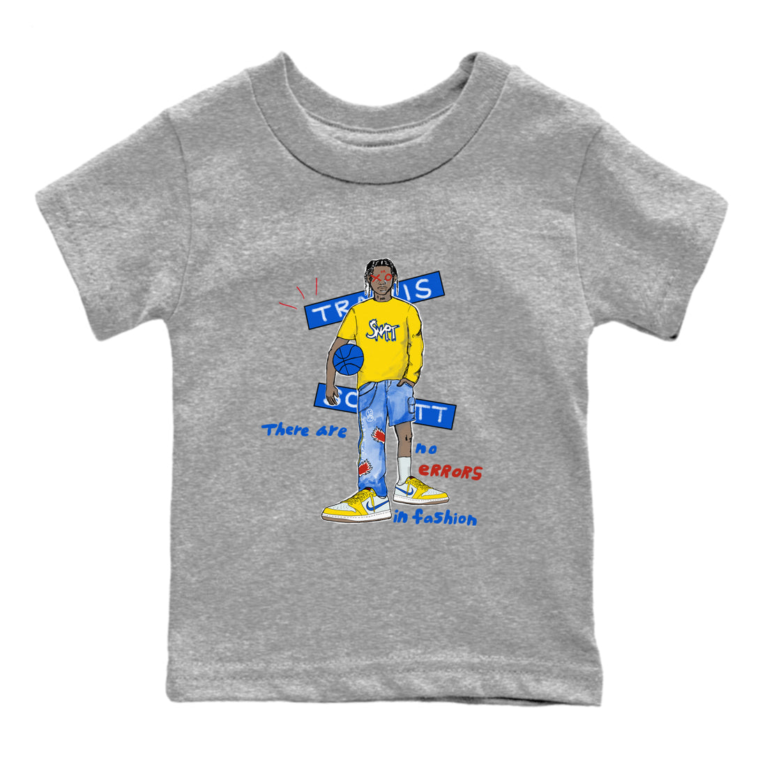 Air Jordan 1 Travis x Scott x Canary shirt to match jordans No Errors In Fashion sneaker tees Air Jordan 1 Travis Scott Canary Drip Gear Zone baby toddler Heather Grey 2 cotton Shirt
