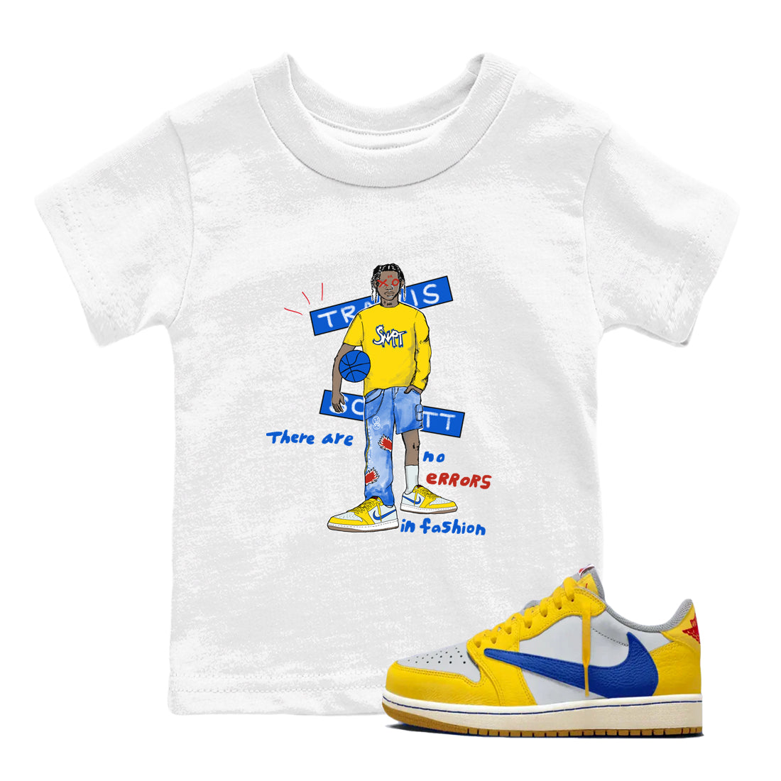 Air Jordan 1 Travis x Scott x Canary shirt to match jordans No Errors In Fashion sneaker tees Air Jordan 1 Travis Scott Canary Drip Gear Zone baby toddler White 1 cotton Shirt