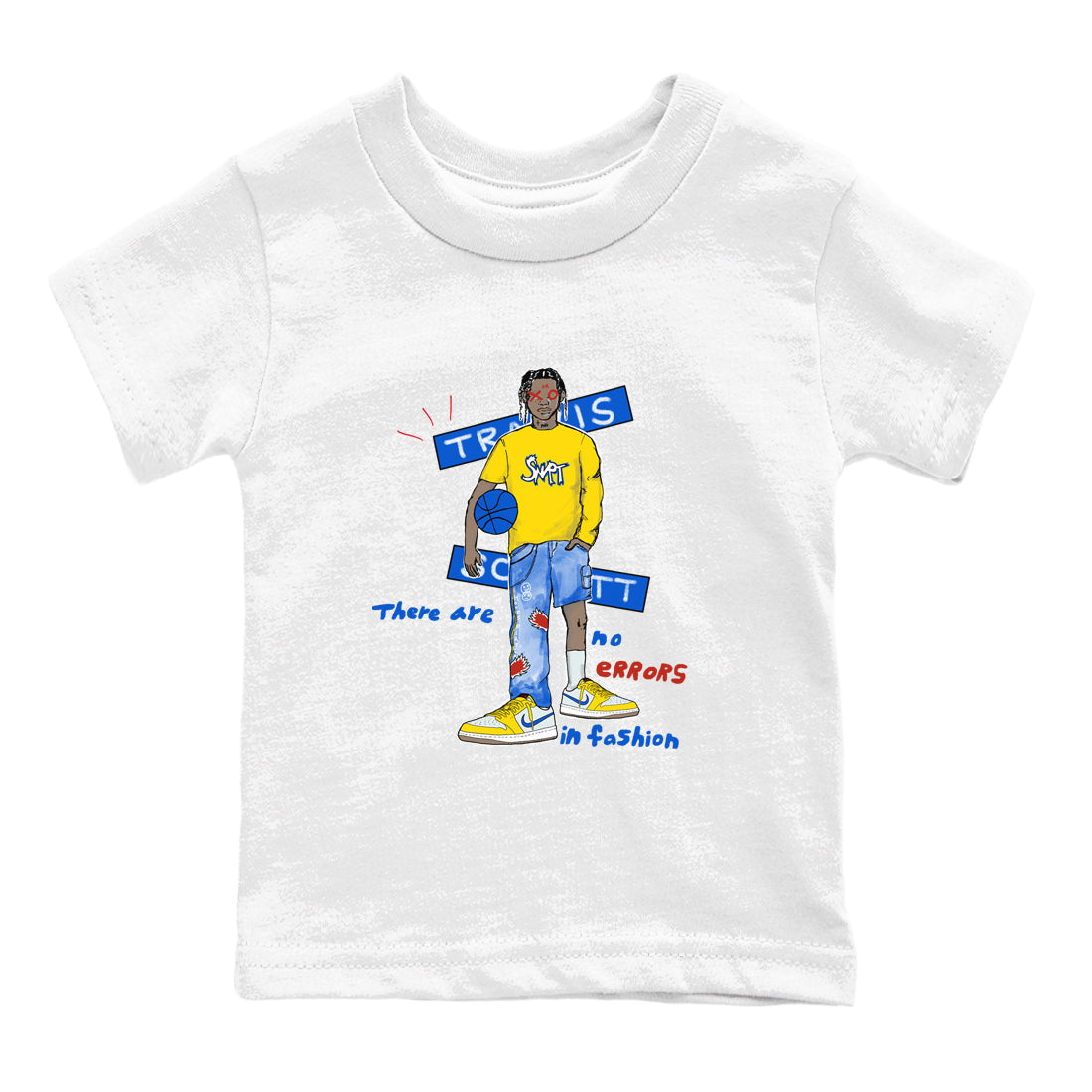 Air Jordan 1 Travis x Scott x Canary shirt to match jordans No Errors In Fashion sneaker tees Air Jordan 1 Travis Scott Canary Drip Gear Zone baby toddler White 2 cotton Shirt