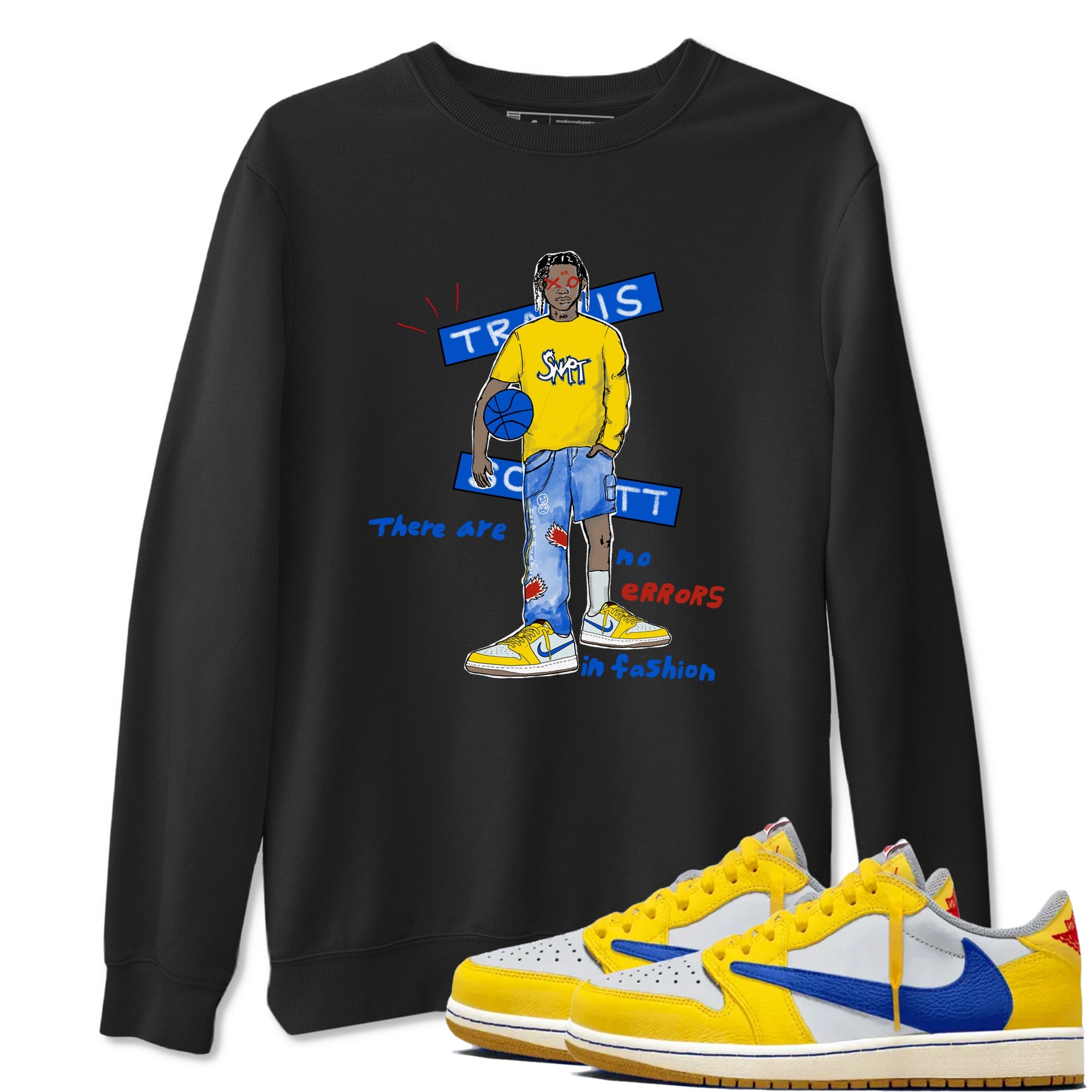 Air Jordan 1 Travis x Scott x Canary shirt to match jordans No Errors In Fashion sneaker tees Air Jordan 1 Travis Scott Canary Drip Gear Zone unisex cotton Black 1 crew neck shirt