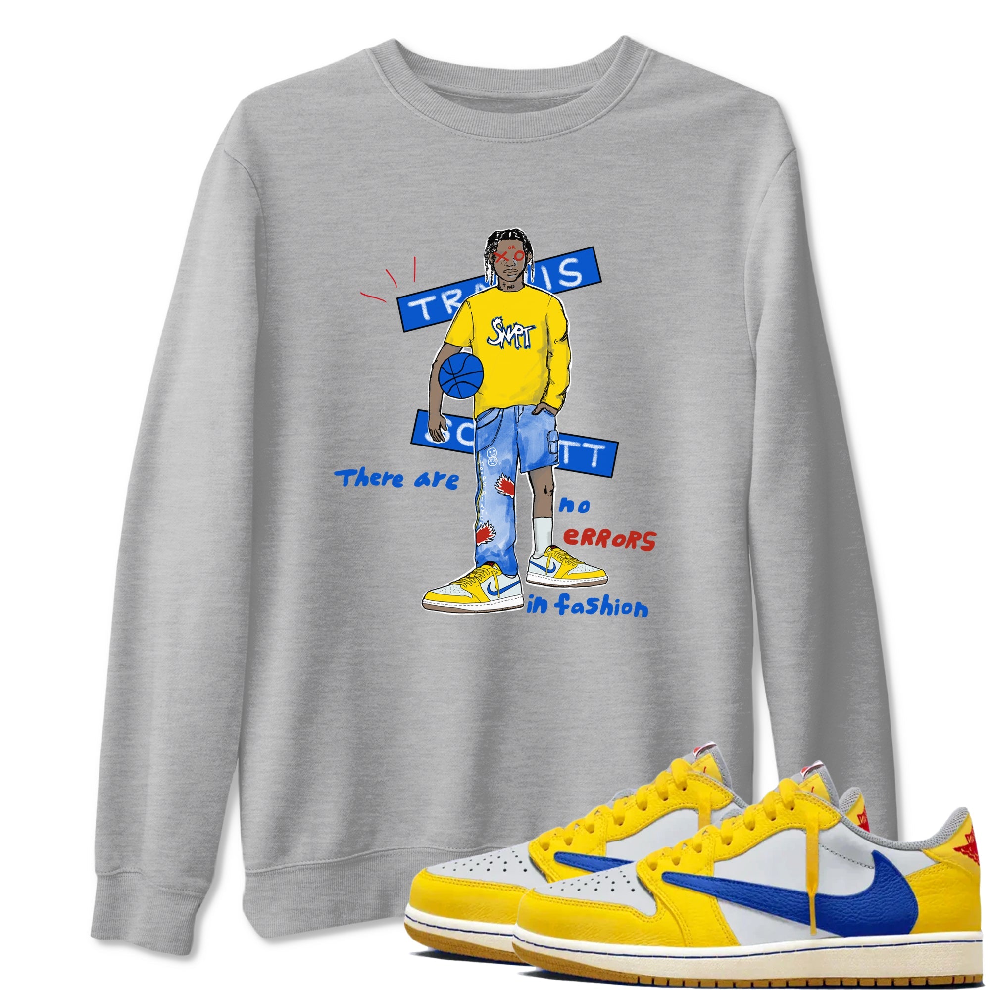 Air Jordan 1 Travis x Scott x Canary shirt to match jordans No Errors In Fashion sneaker tees Air Jordan 1 Travis Scott Canary Drip Gear Zone unisex cotton Heather Grey 1 crew neck shirt