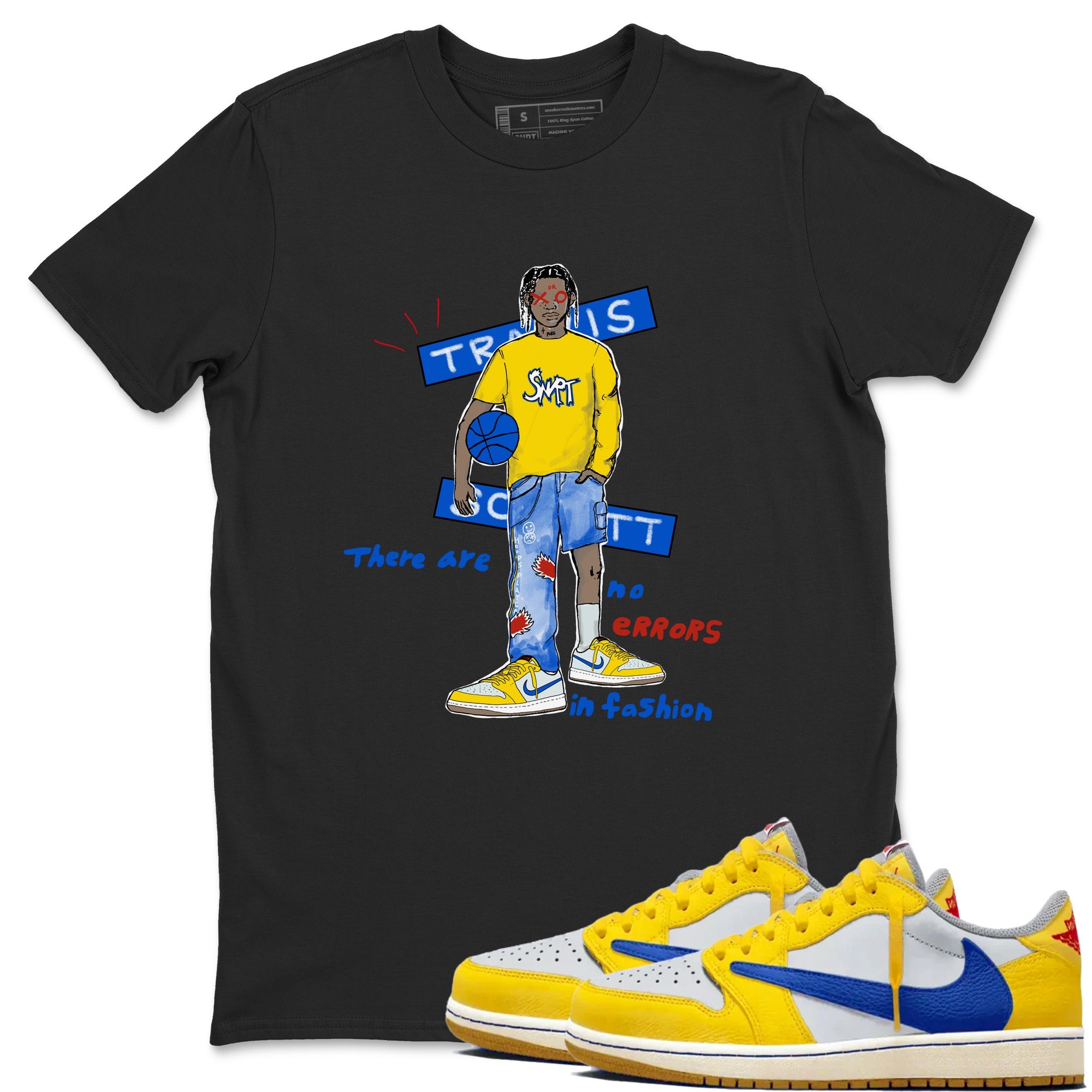 Air Jordan 1 Travis x Scott x Canary shirt to match jordans No Errors In Fashion sneaker tees Air Jordan 1 Travis Scott Canary Drip Gear Zone unisex cotton Black 1 crew neck shirt